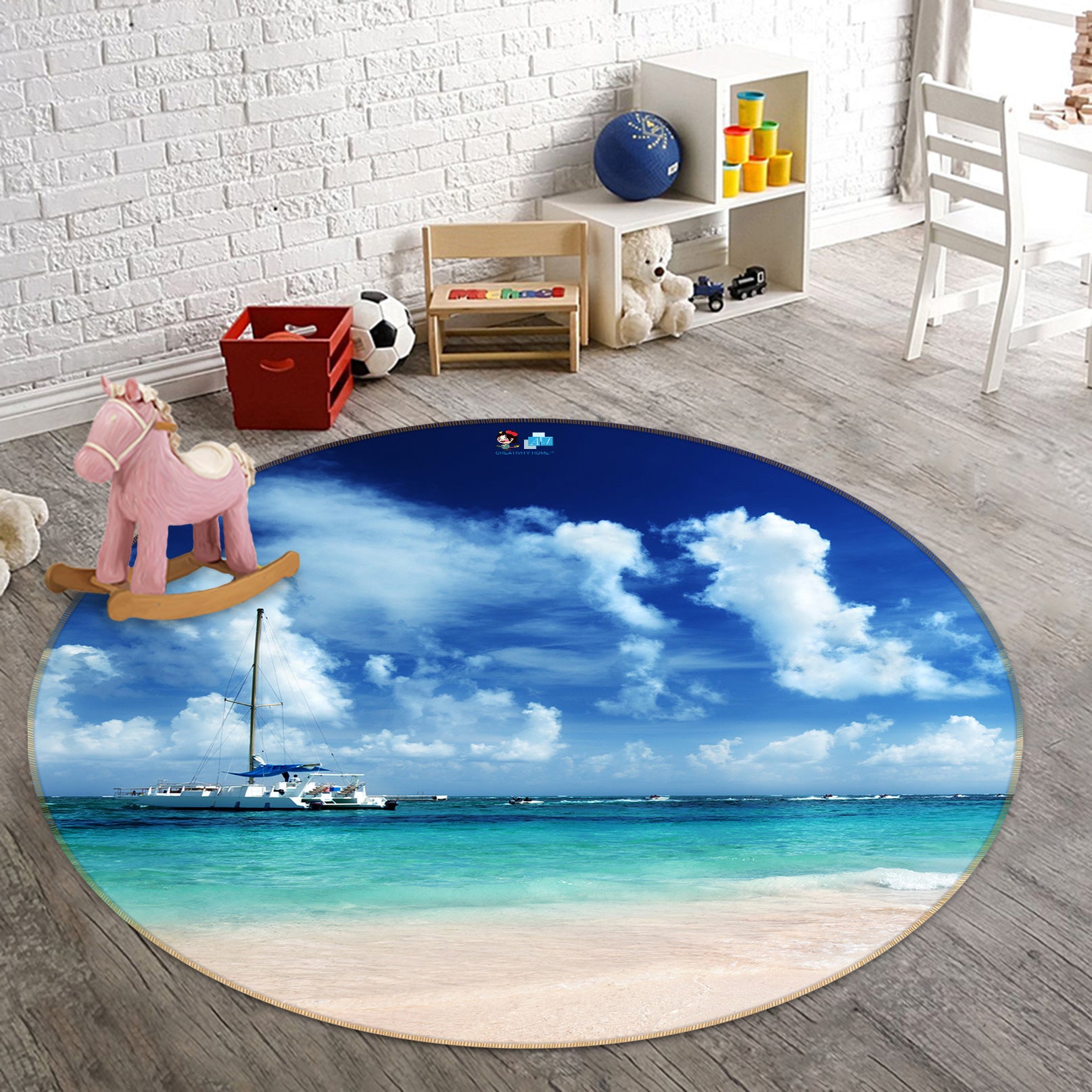 3D Seaside 80206 Round Non Slip Rug Mat