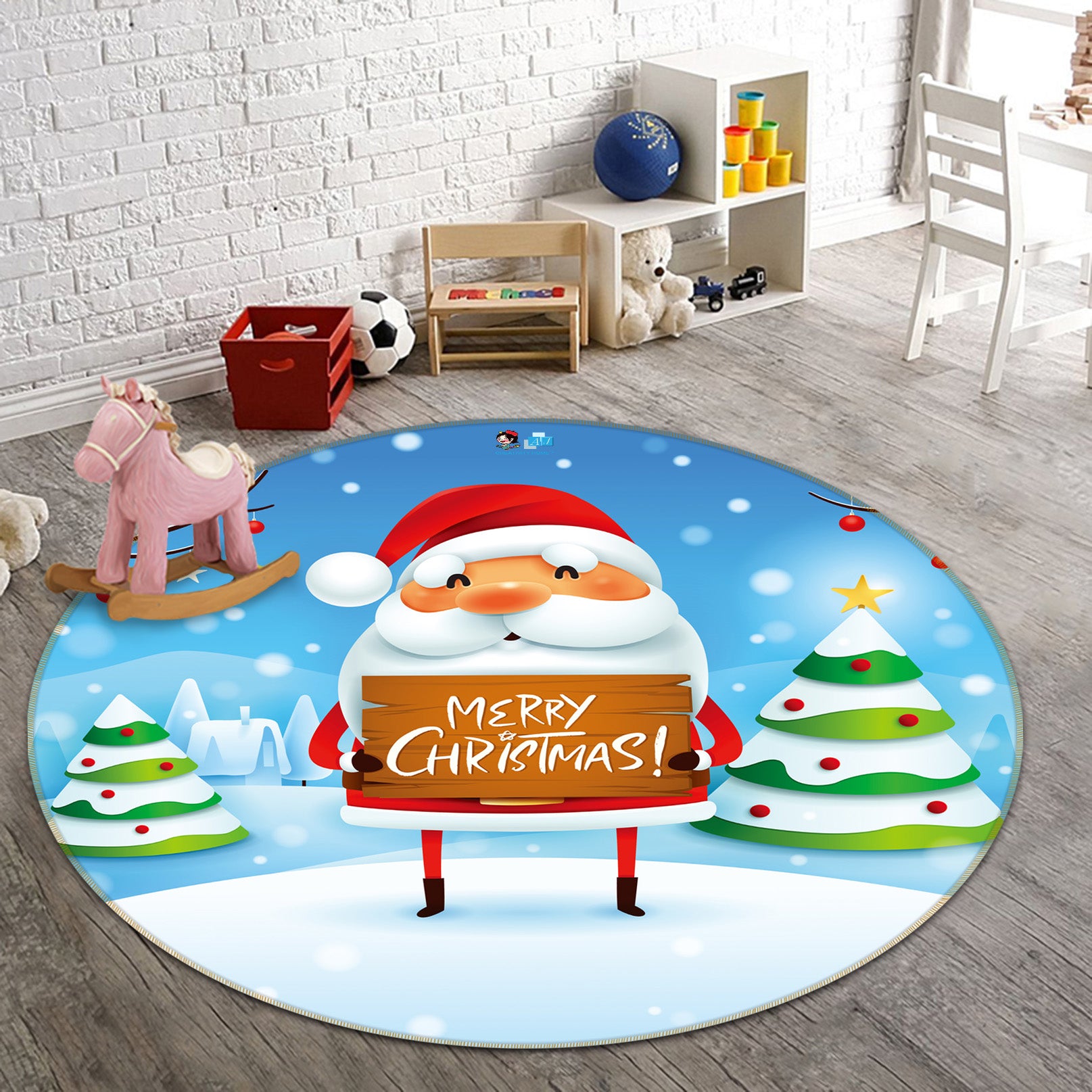 3D Santa Claus 54185 Christmas Round Non Slip Rug Mat Xmas