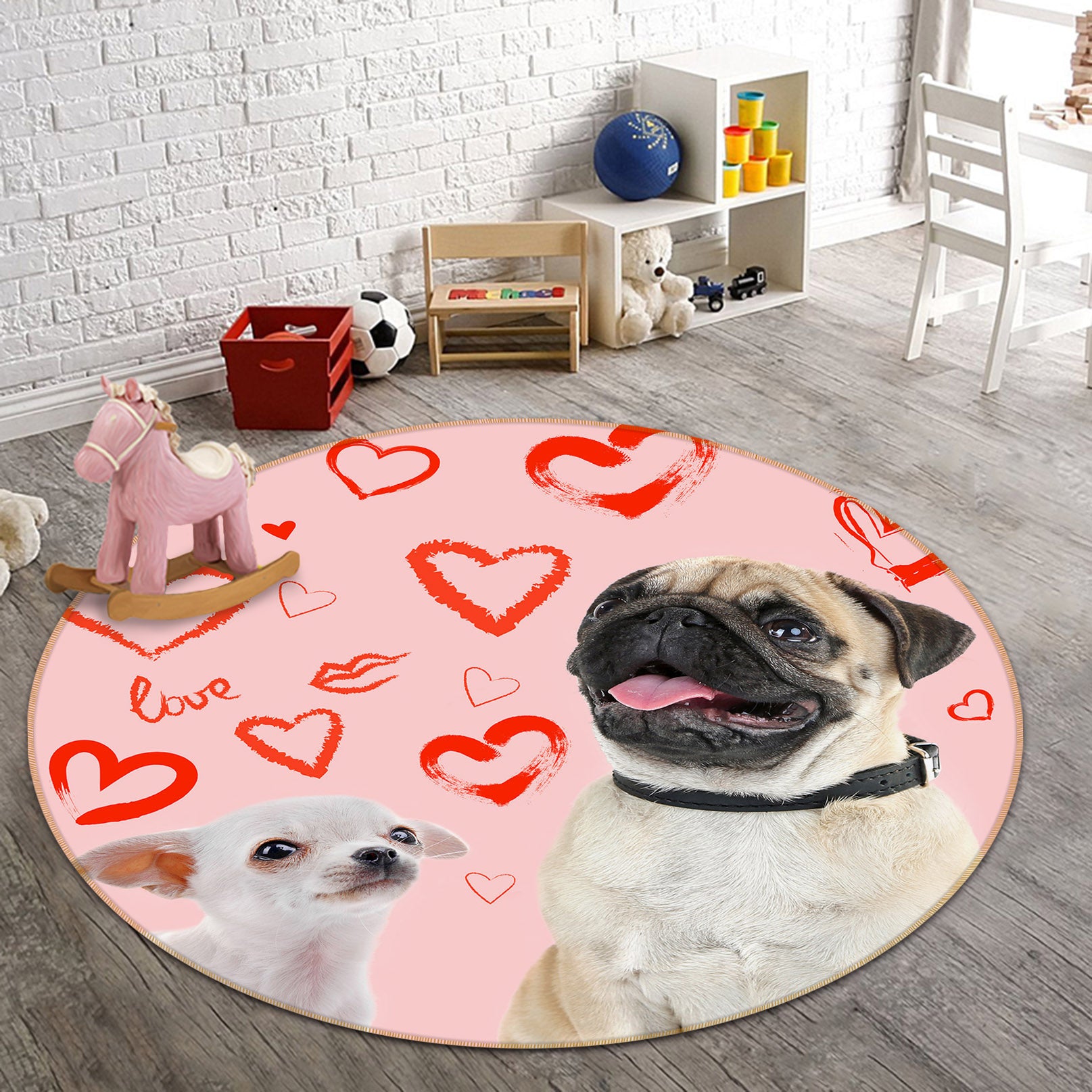 3D Heart Dog 29005 Round Non Slip Rug Mat