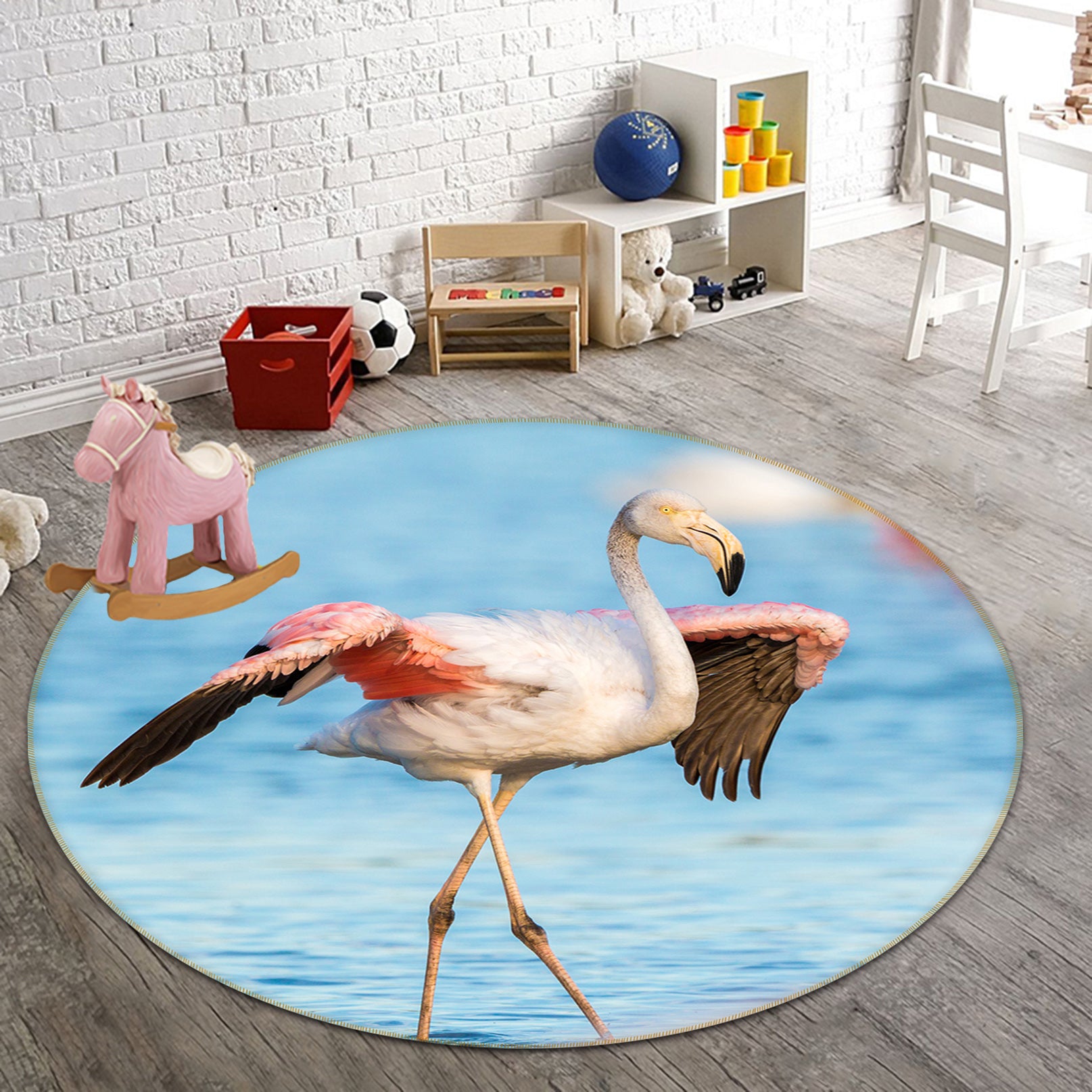 3D Flamingo 82217 Animal Round Non Slip Rug Mat