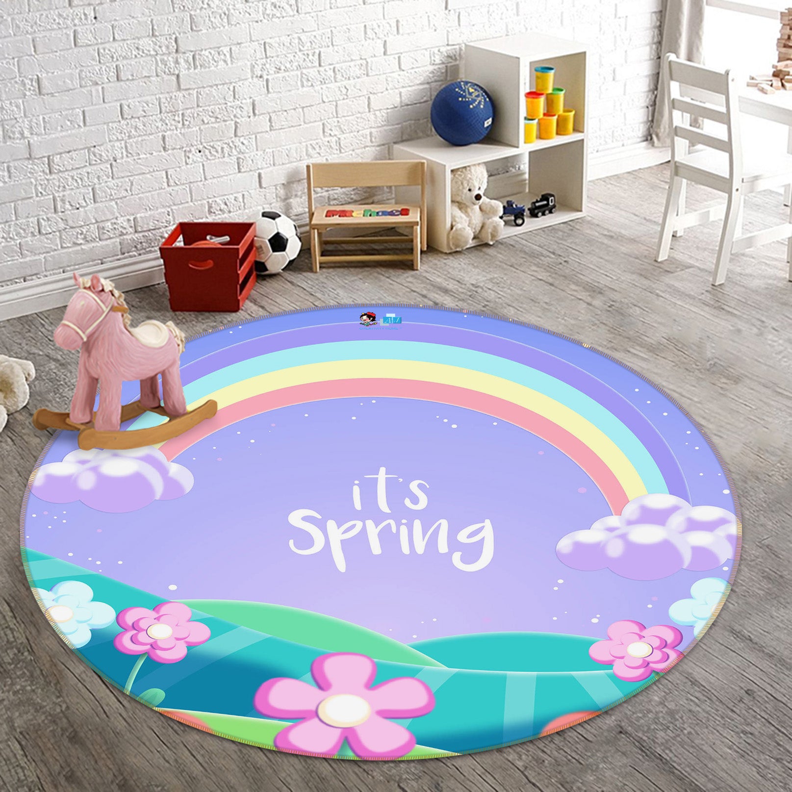 3D Rainbow Flowers 75131 Round Non Slip Rug Mat