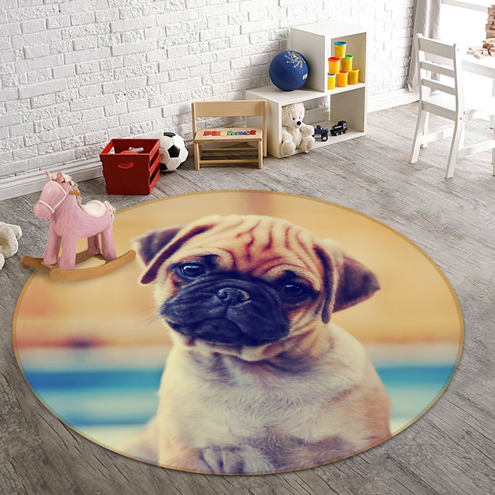 3D Pug Dog 29050 Round Non Slip Rug Mat