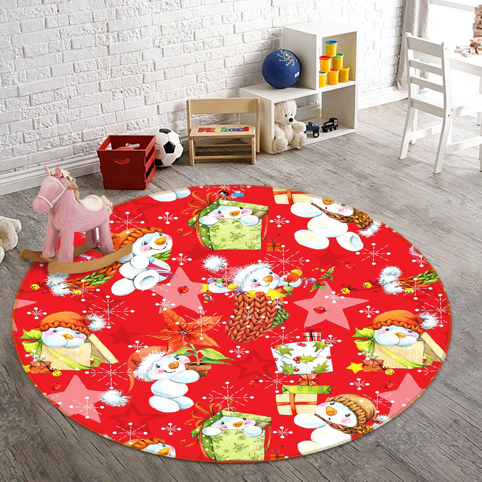 3D Snowman Doll Pattern 54030 Christmas Round Non Slip Rug Mat Xmas