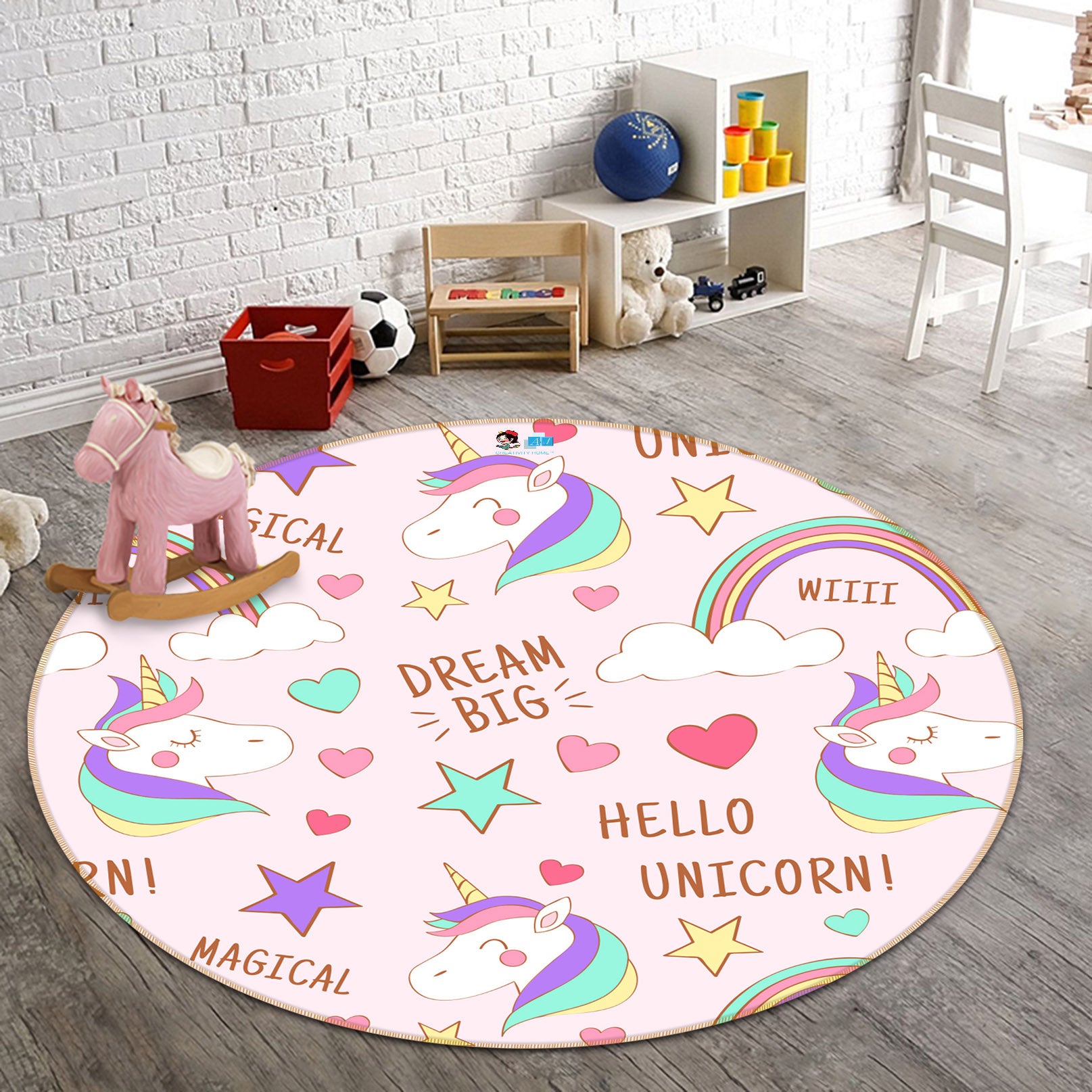 3D Color Unicorn Pattern 81072 Round Non Slip Rug Mat