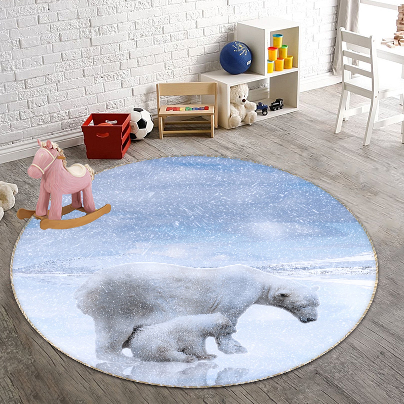 3D Polar Bear 82265 Animal Round Non Slip Rug Mat
