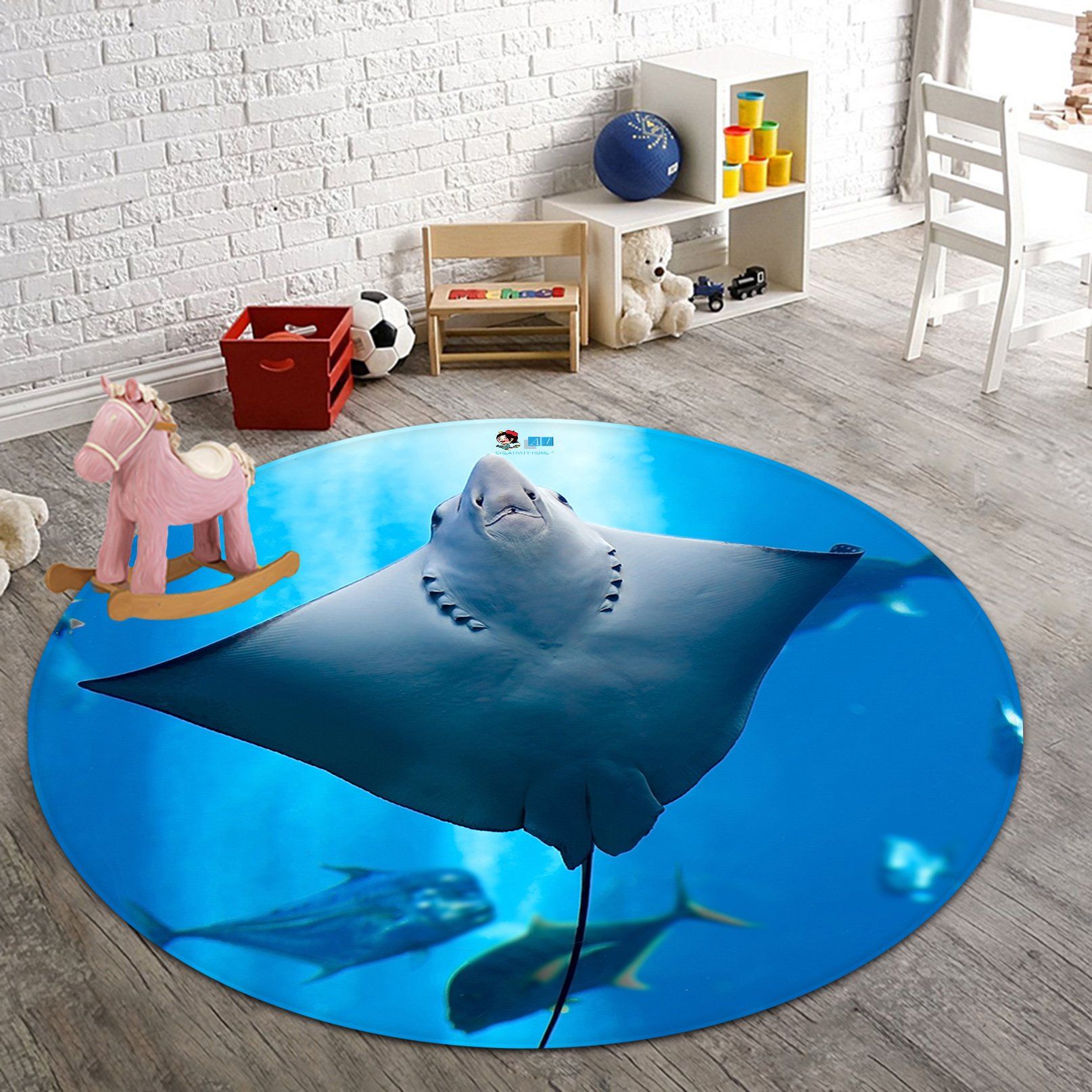 3D Manta Ray 7319 Round Non Slip Rug Mat Mat AJ Creativity Home 