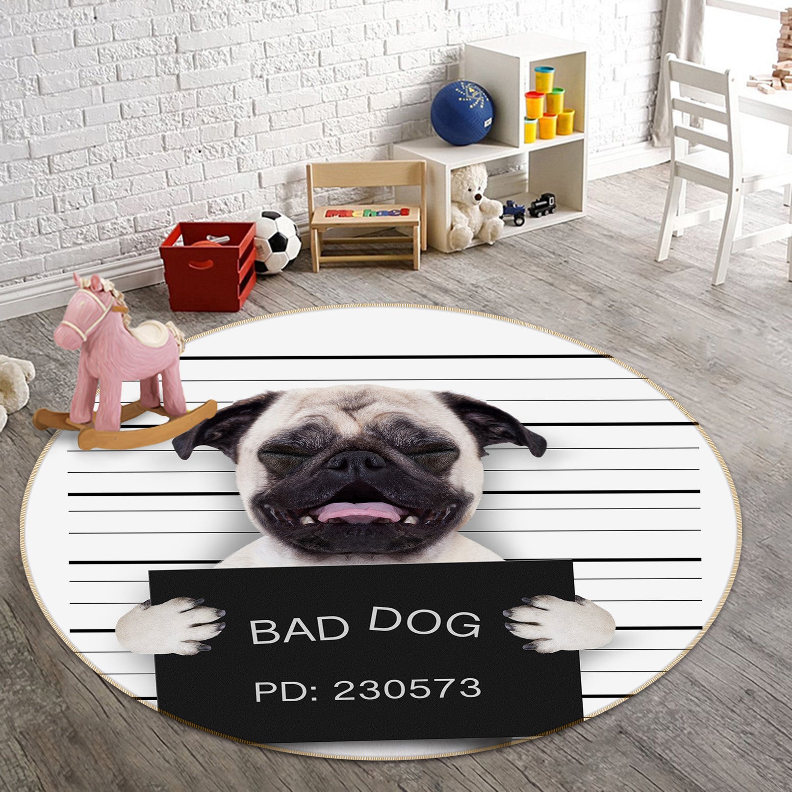 3D Pug Dog 29081 Round Non Slip Rug Mat