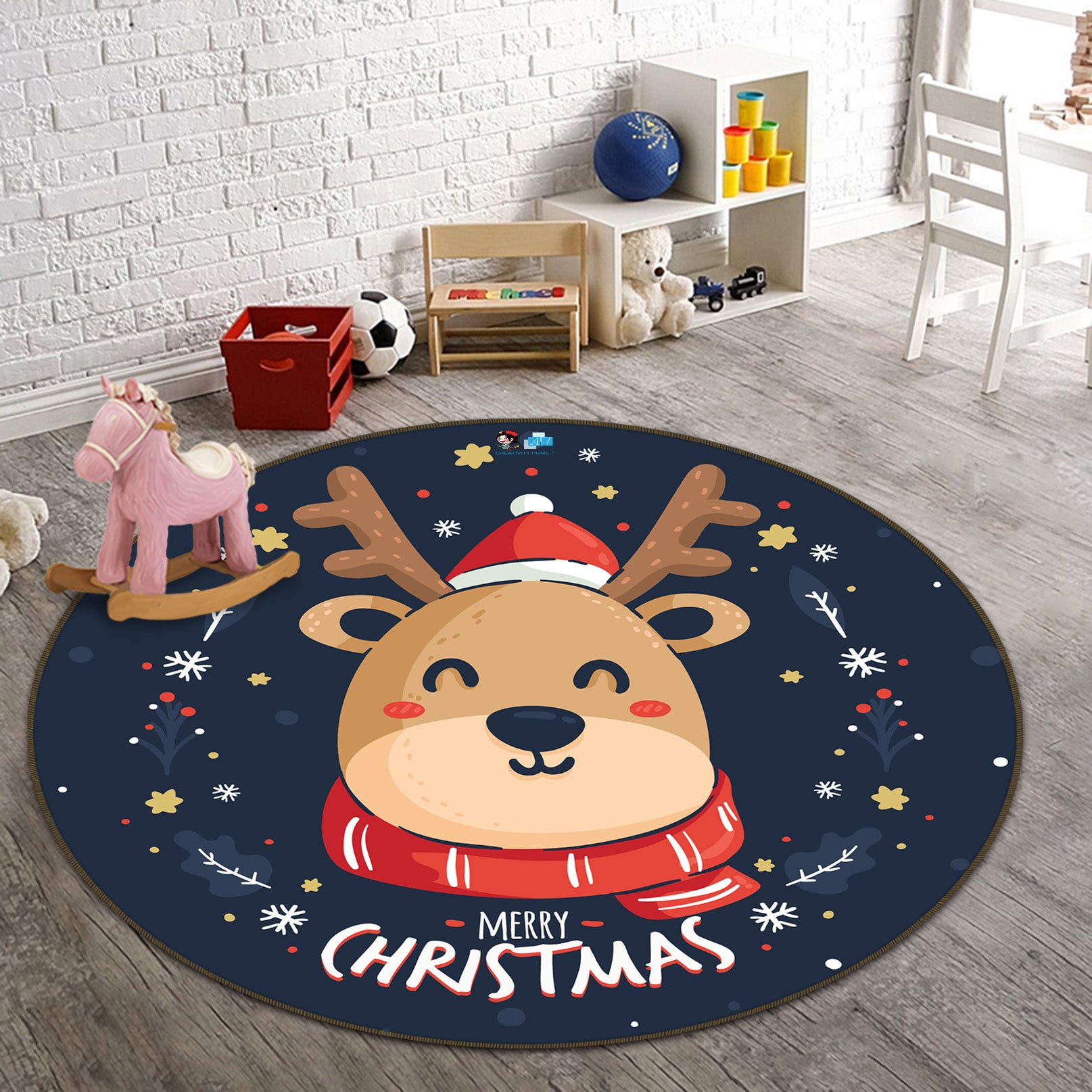 3D Cartoon Deer 81046 Round Non Slip Rug Mat