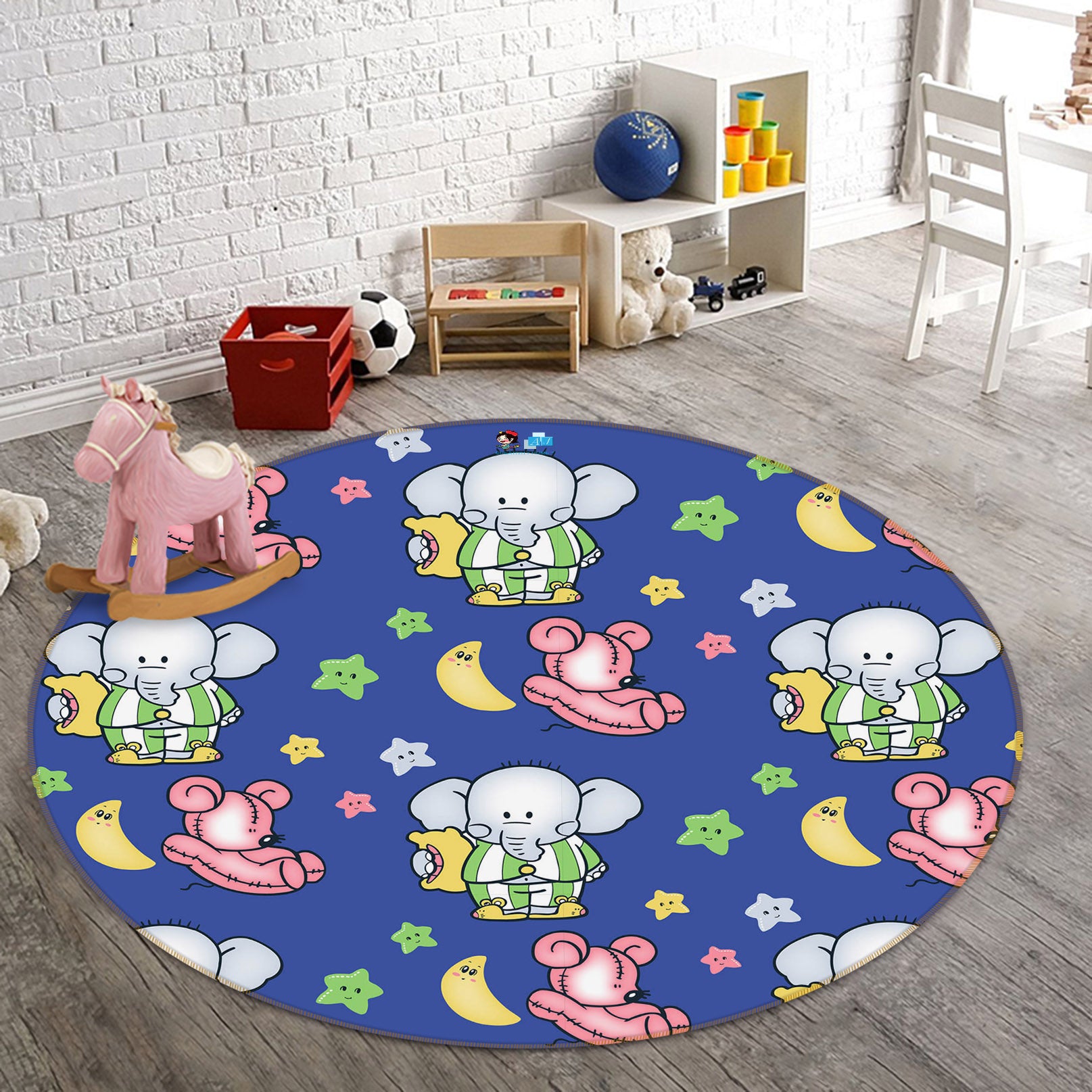 3D Star Elephant Pattern 75058 Round Non Slip Rug Mat
