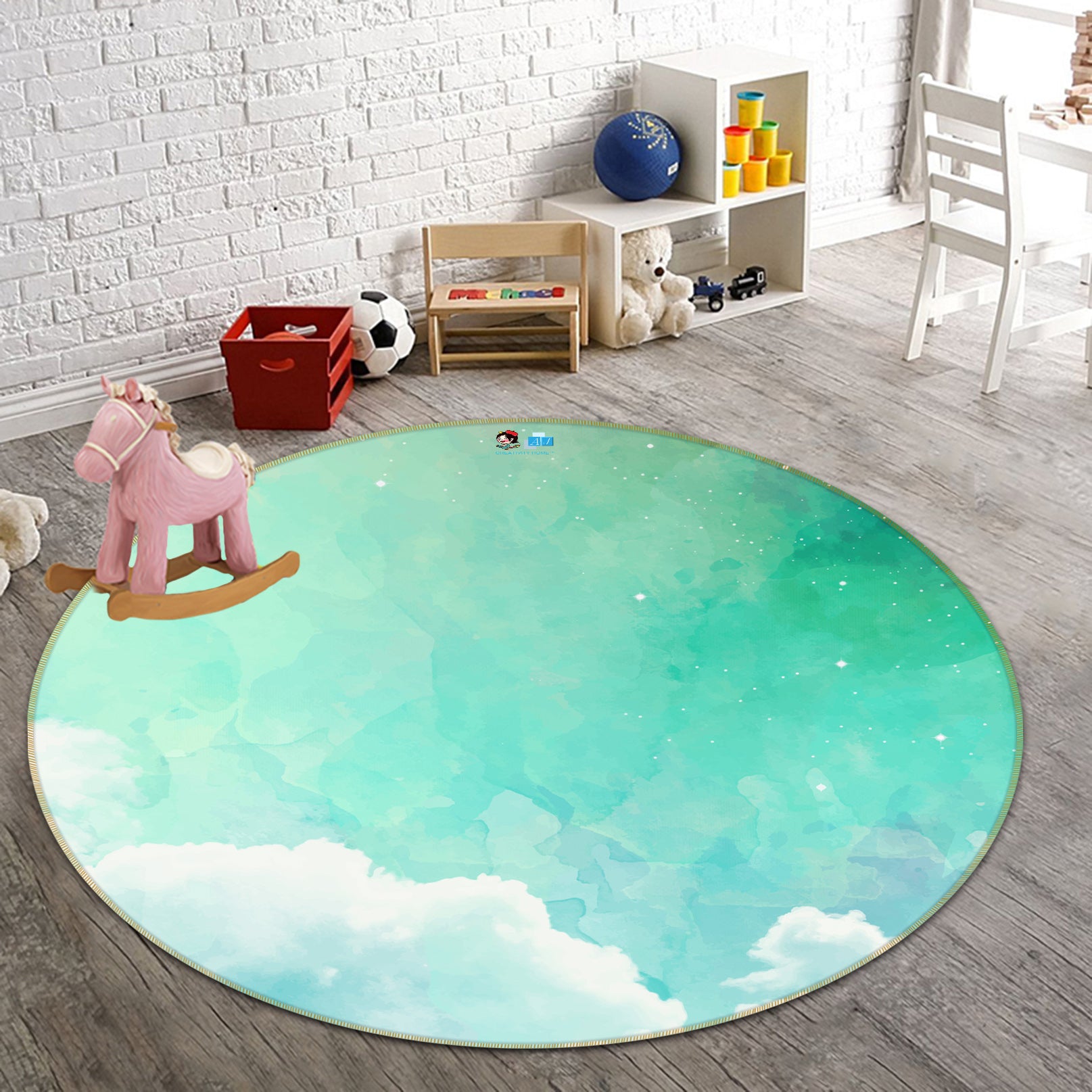3D Light Green 64064 Round Non Slip Rug Mat