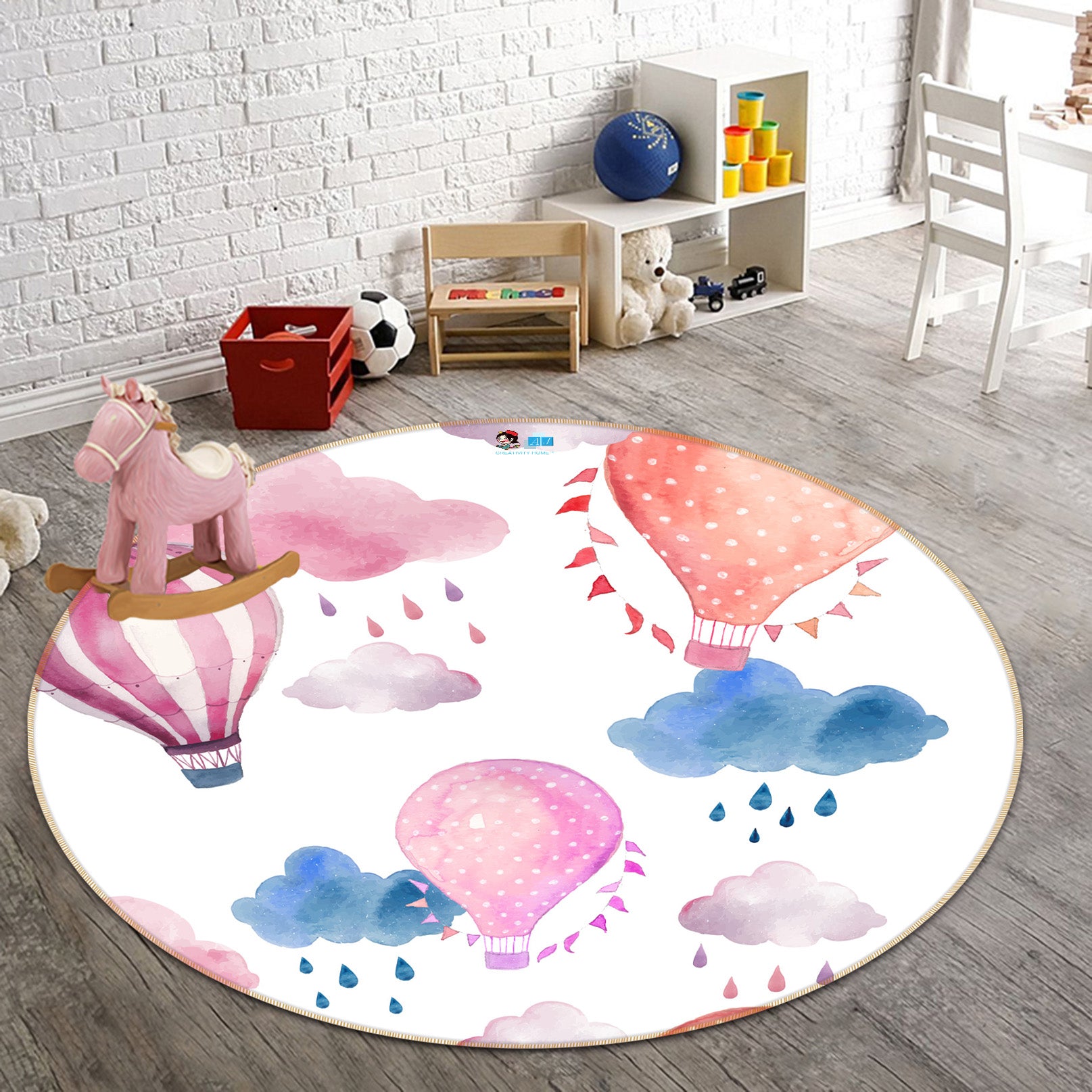 3D Hot Air Balloon Colorful Clouds 64127 Round Non Slip Rug Mat