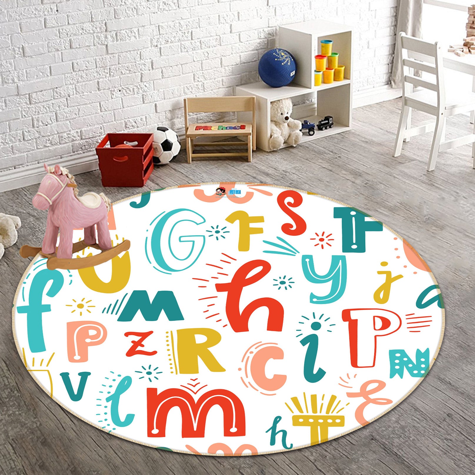 3D Colored Letters 64165 Round Non Slip Rug Mat