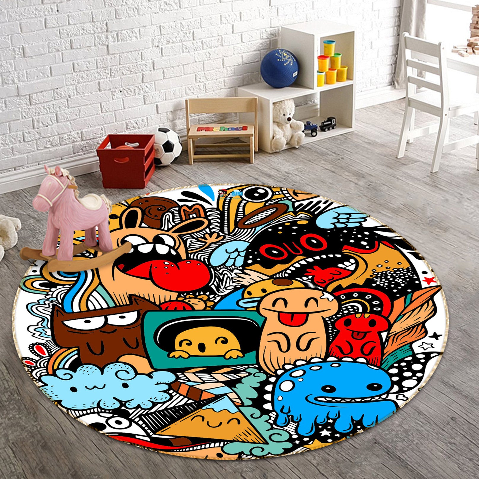 3D Cartoon Little Colorful Monster 81208 Round Non Slip Rug Mat