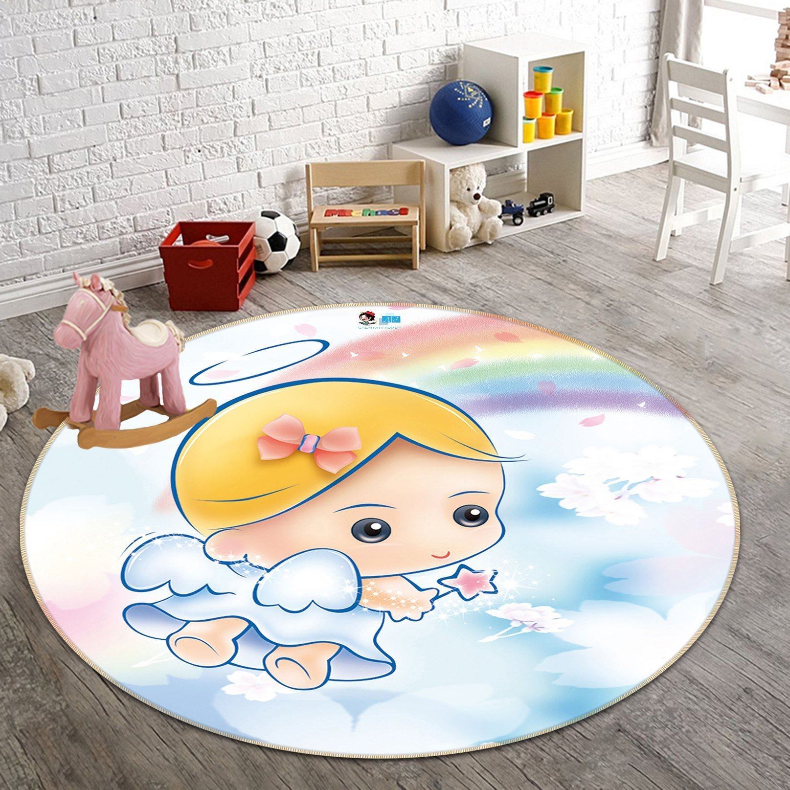 3D Lovely Rainbow Angel 33 Round Non Slip Rug Mat Mat AJ Creativity Home 