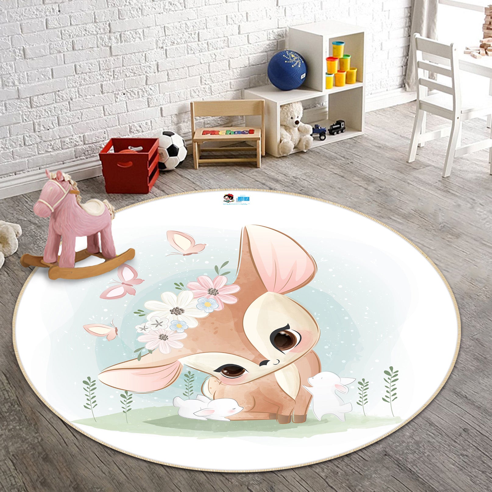 3D Deer 74261 Round Non Slip Rug Mat