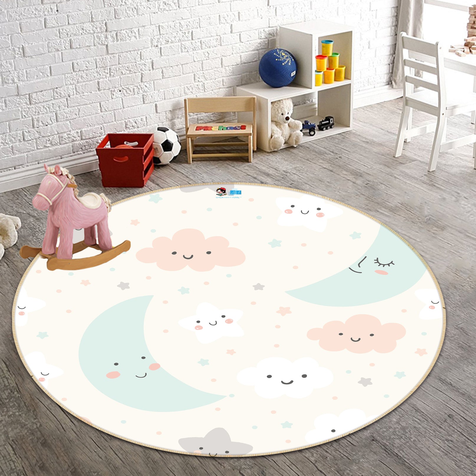 3D Moon Clouds 64174 Round Non Slip Rug Mat