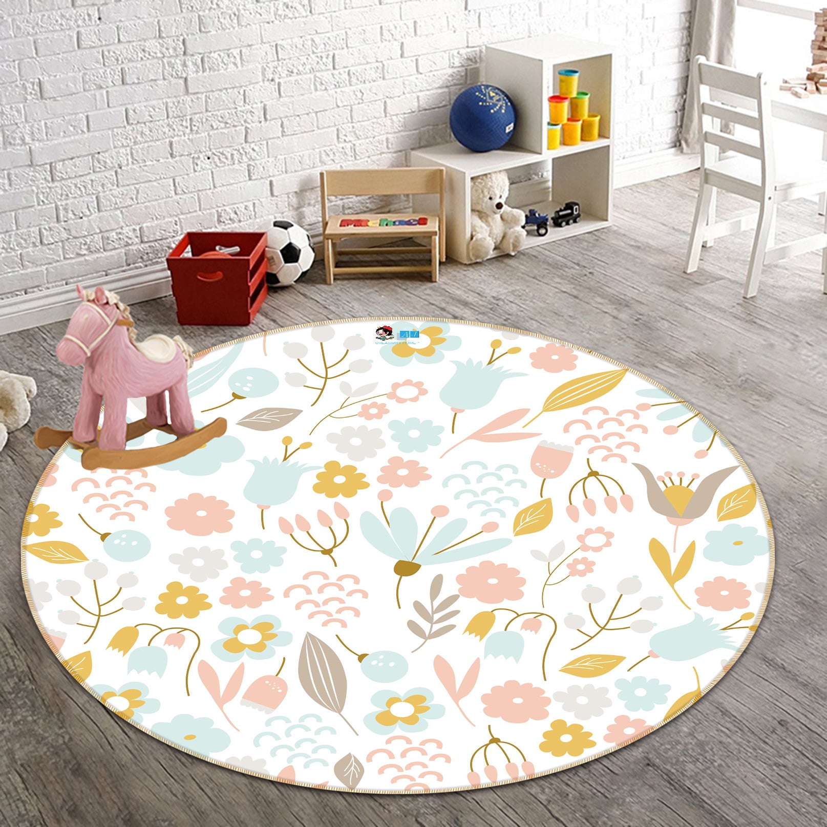 3D Flower Pattern 64048 Round Non Slip Rug Mat