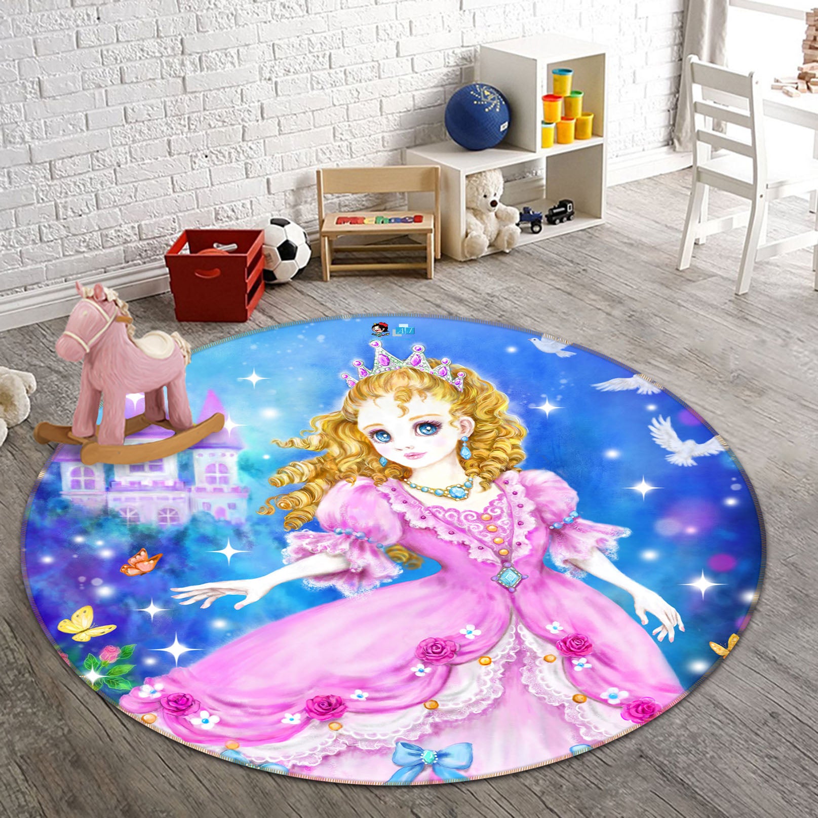 3D Pink Princess 6052 Kayomi Harai Rug Round Non Slip Rug Mat