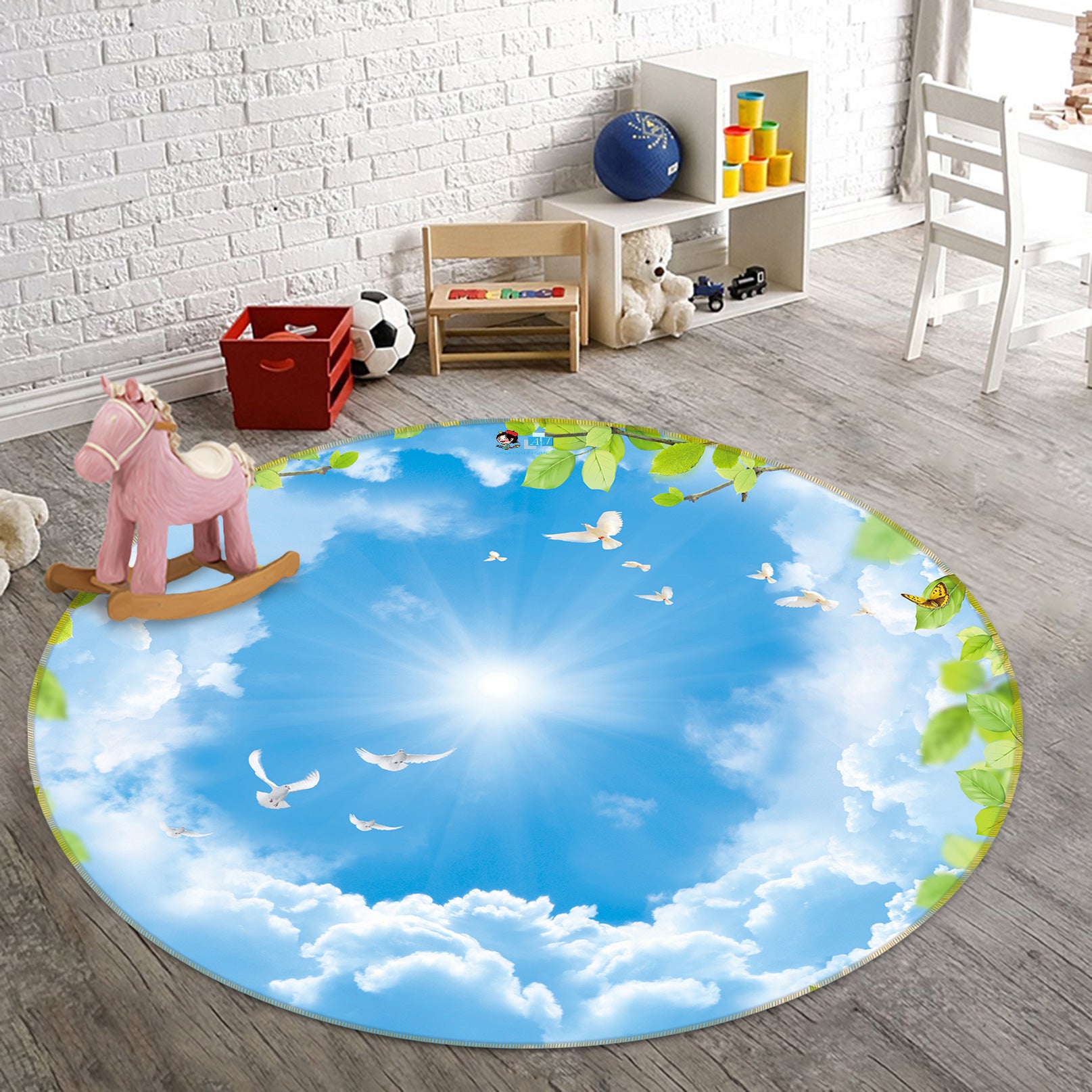 3D Blue Sky White Clouds 72277 Round Non Slip Rug Mat