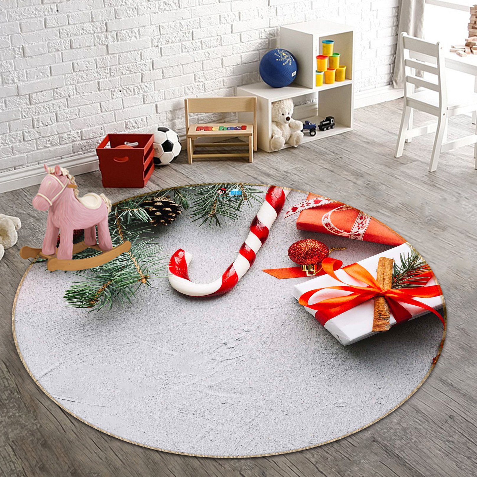 3D Gift Box Candy 120 Round Non Slip Rug Mat Mat AJ Creativity Home 