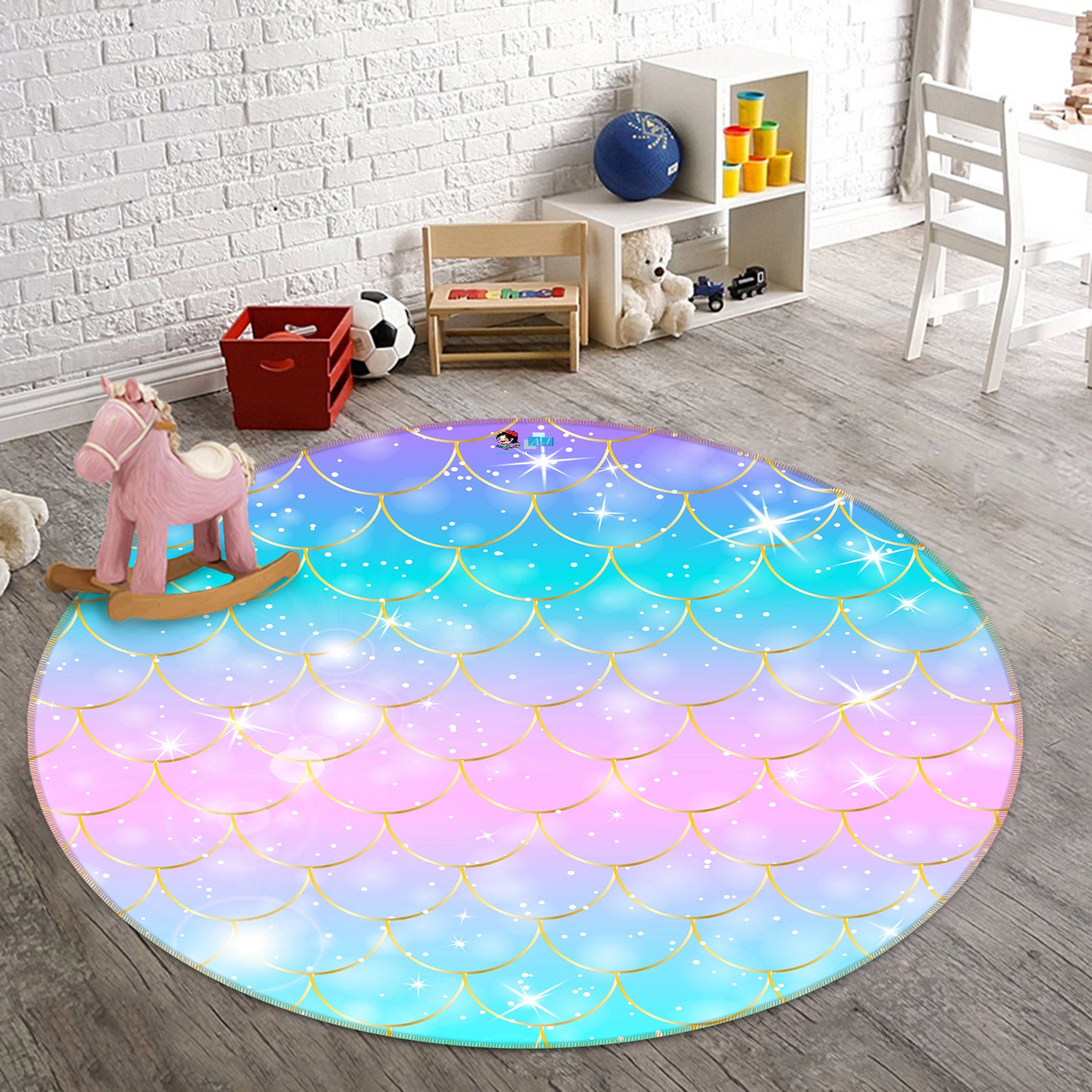 3D Color Fish Scales 81074 Round Non Slip Rug Mat