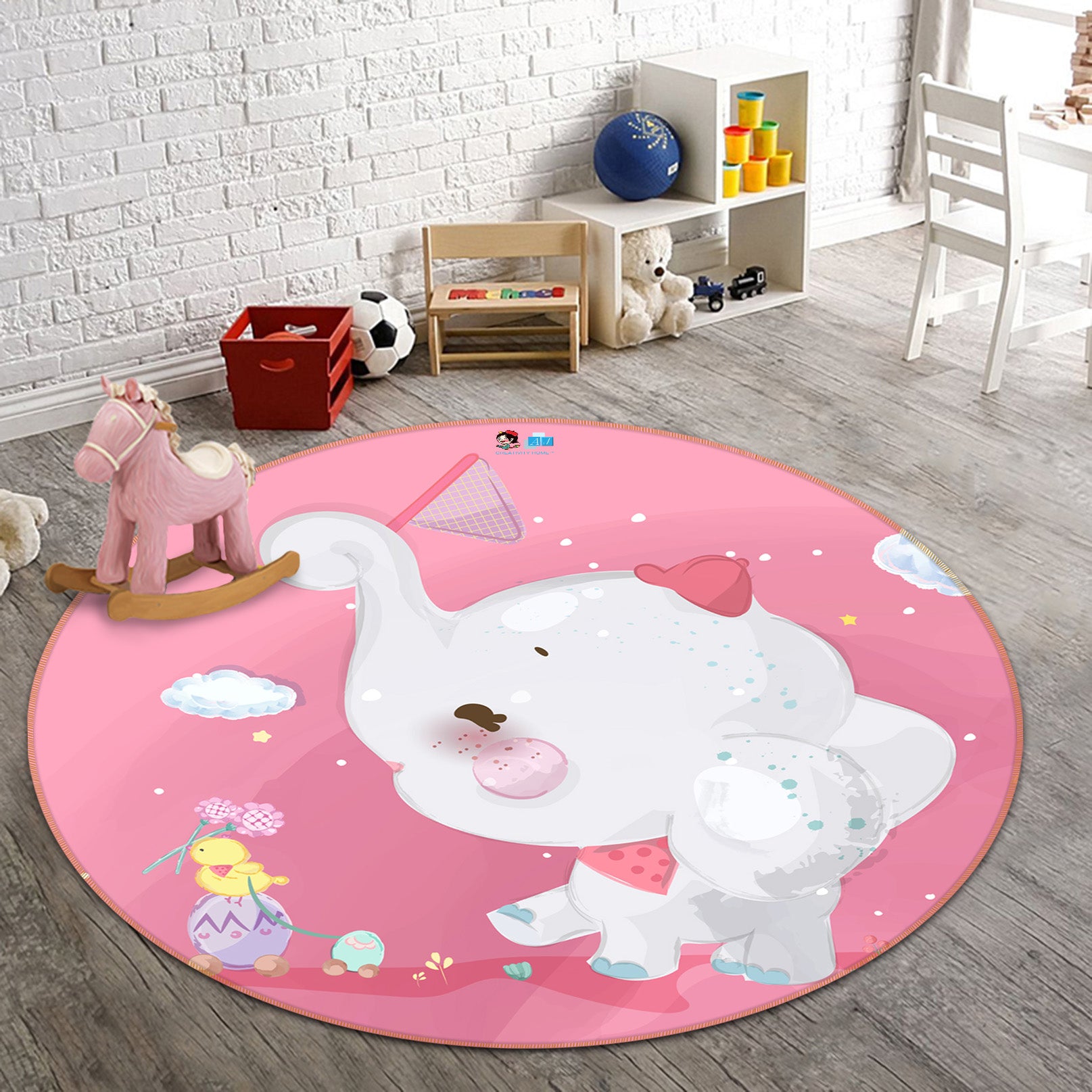 3D Cartoon Elephant 81095 Round Non Slip Rug Mat
