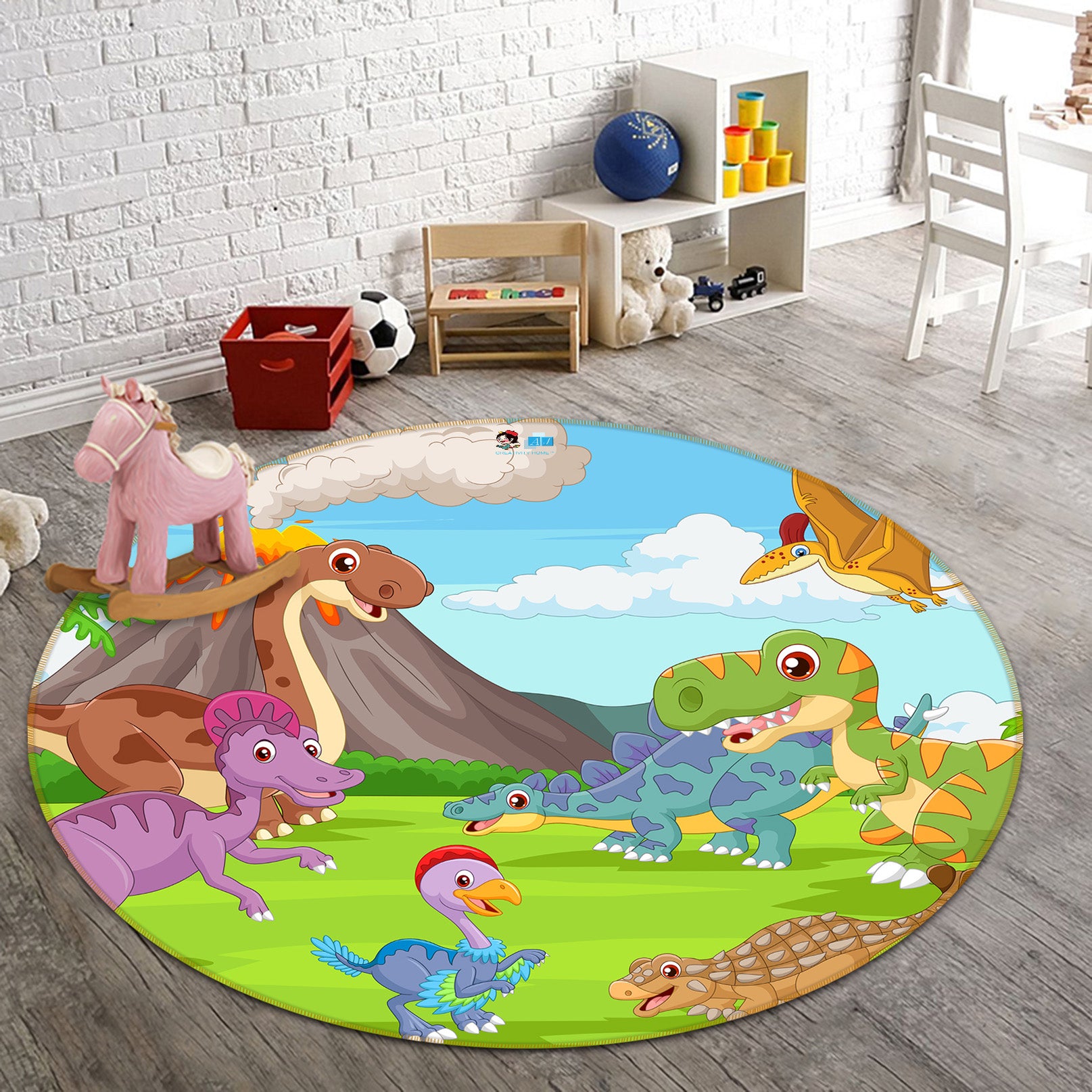 3D Cartoon Dinosaur 81040 Round Non Slip Rug Mat