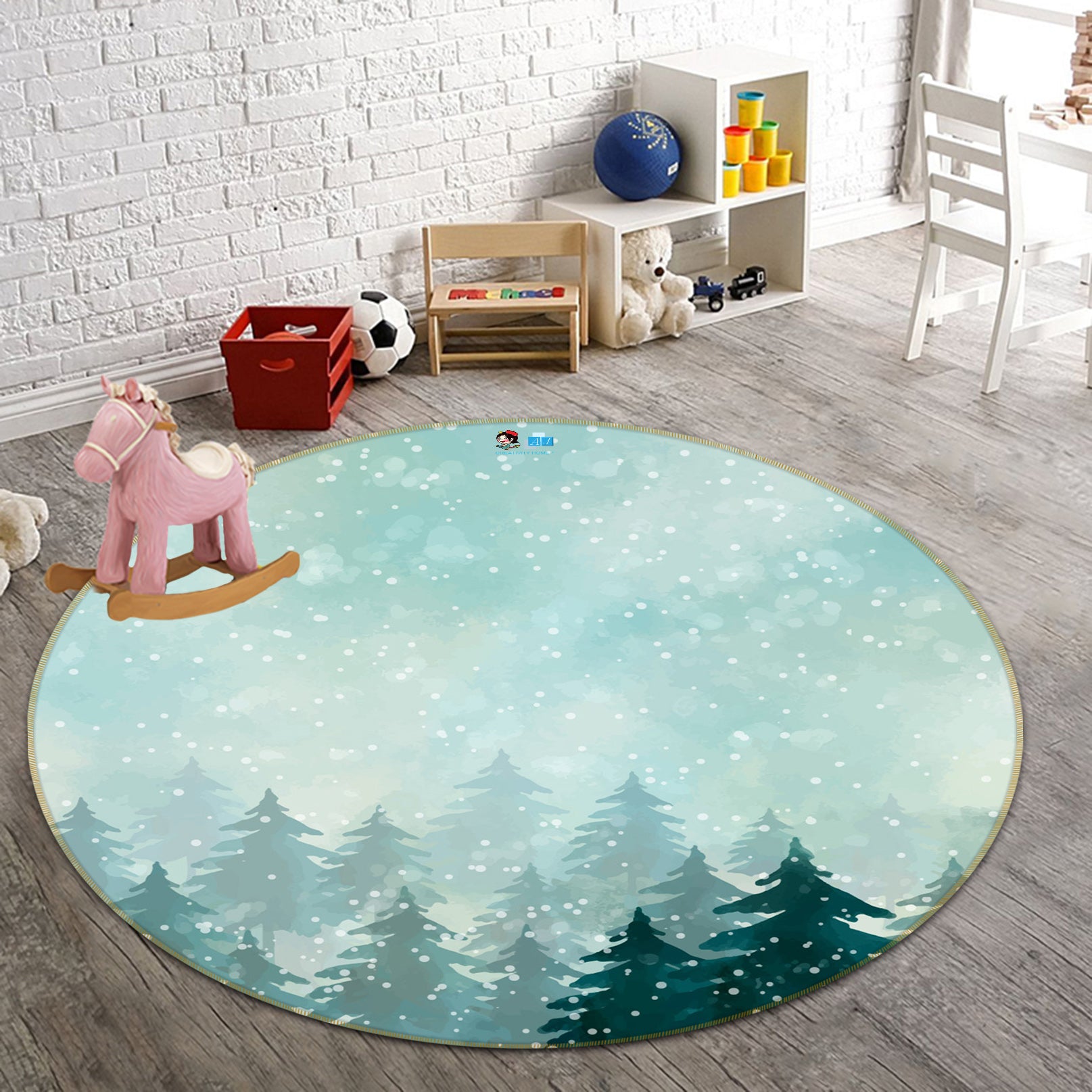 3D Tree Pattern 64074 Round Non Slip Rug Mat