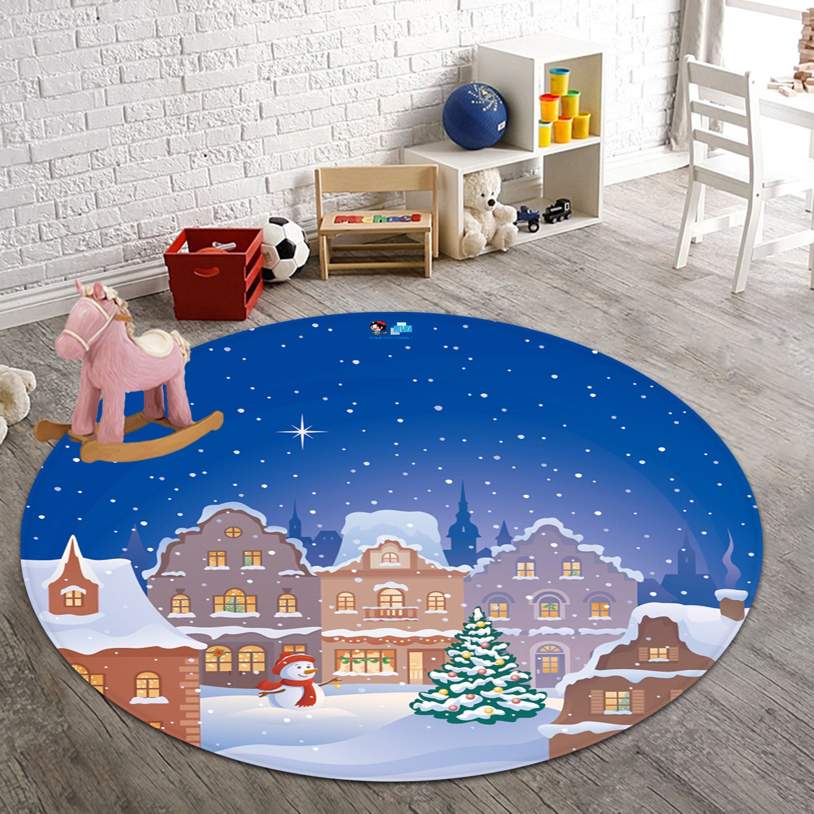 3D Houses 65224 Christmas Round Non Slip Rug Mat Xmas