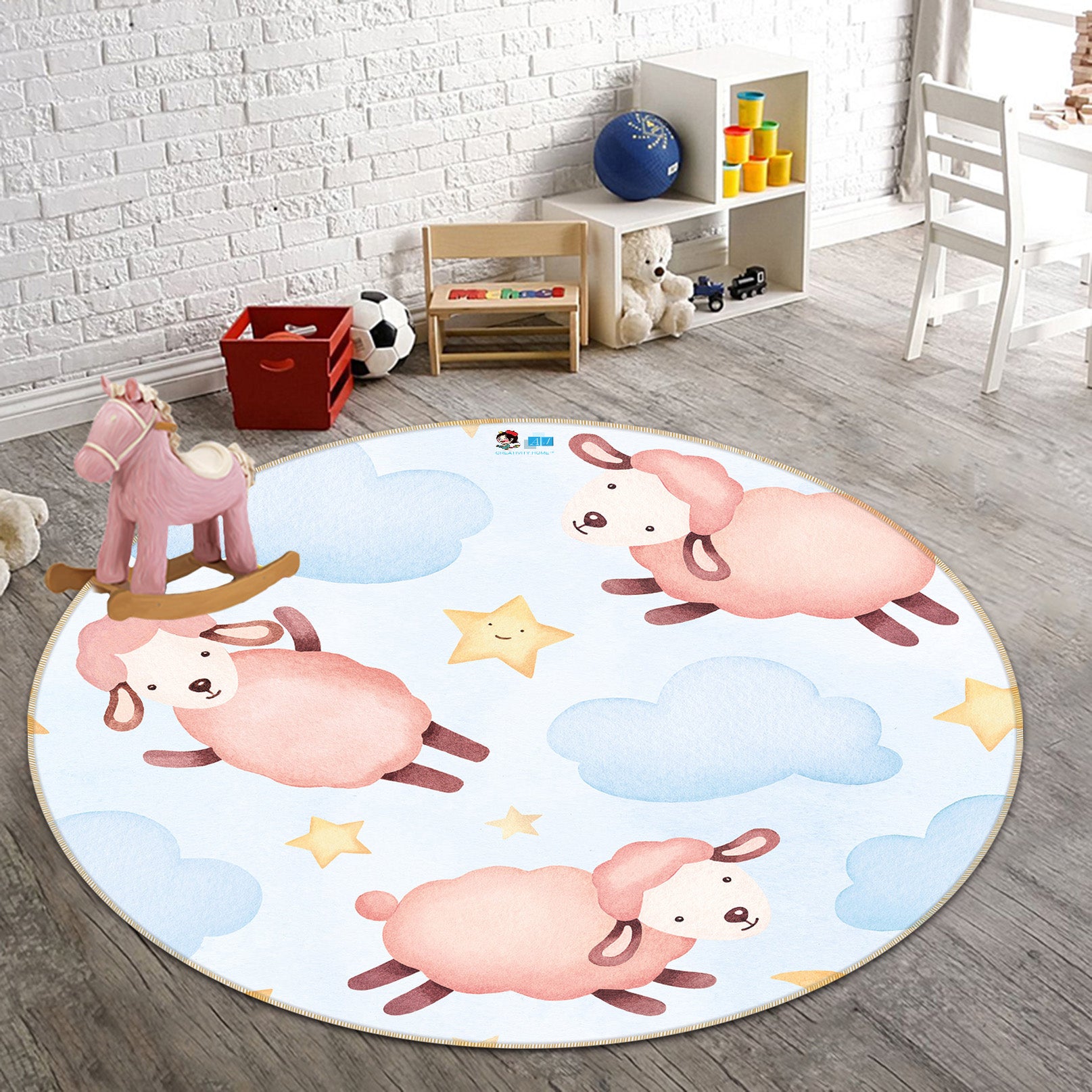 3D Sheep Clouds 64154 Round Non Slip Rug Mat