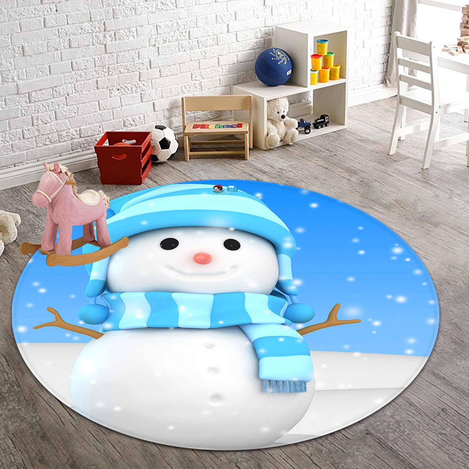 3D Snowman 65233 Christmas Round Non Slip Rug Mat Xmas