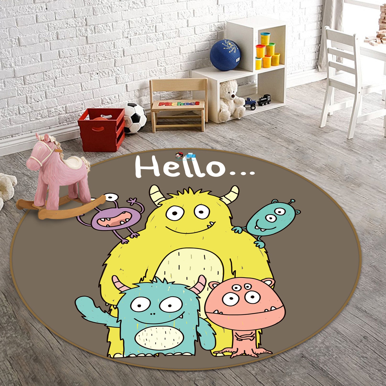 3D Cartoon Monster 81162 Round Non Slip Rug Mat