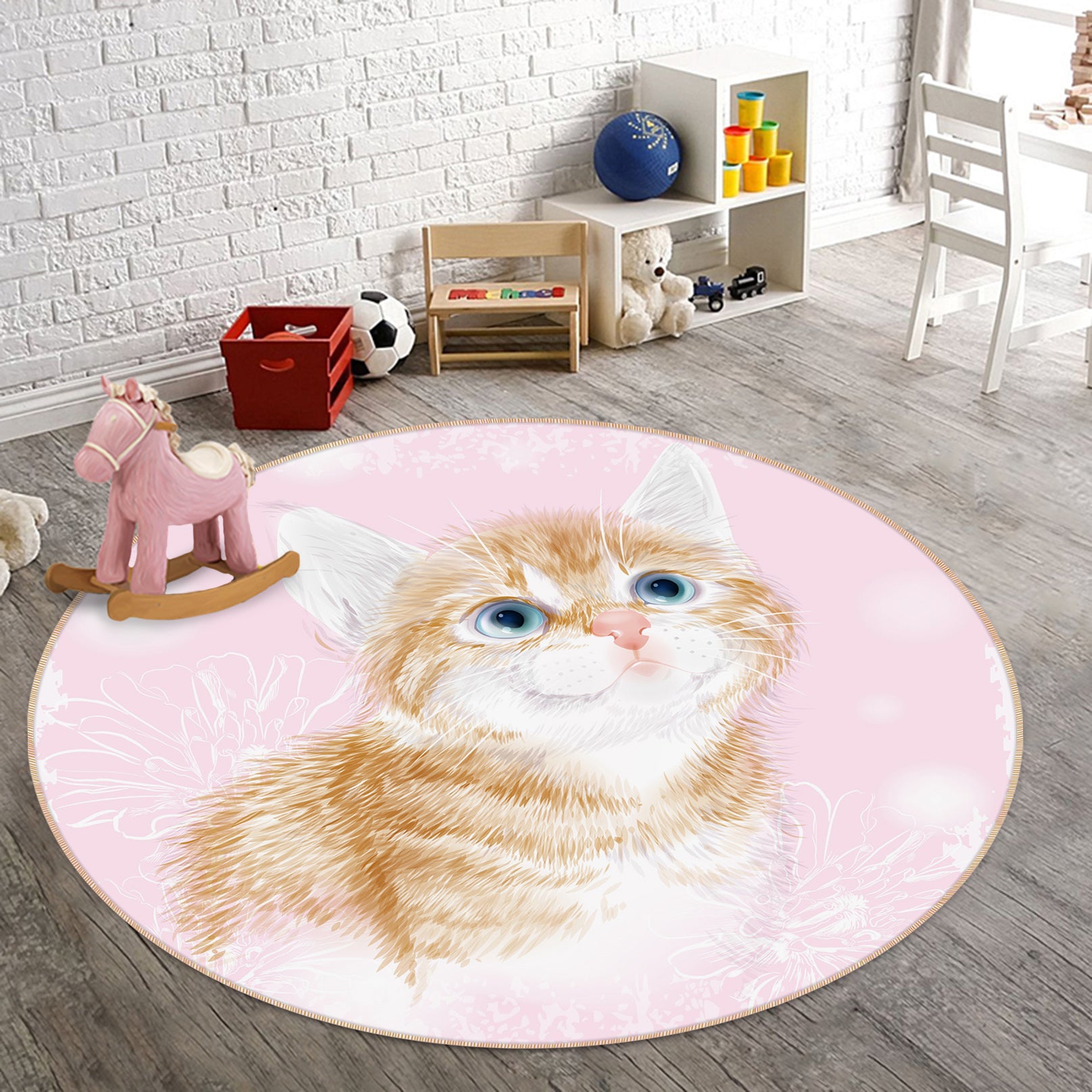 3D Orange Cat 29066 Round Non Slip Rug Mat