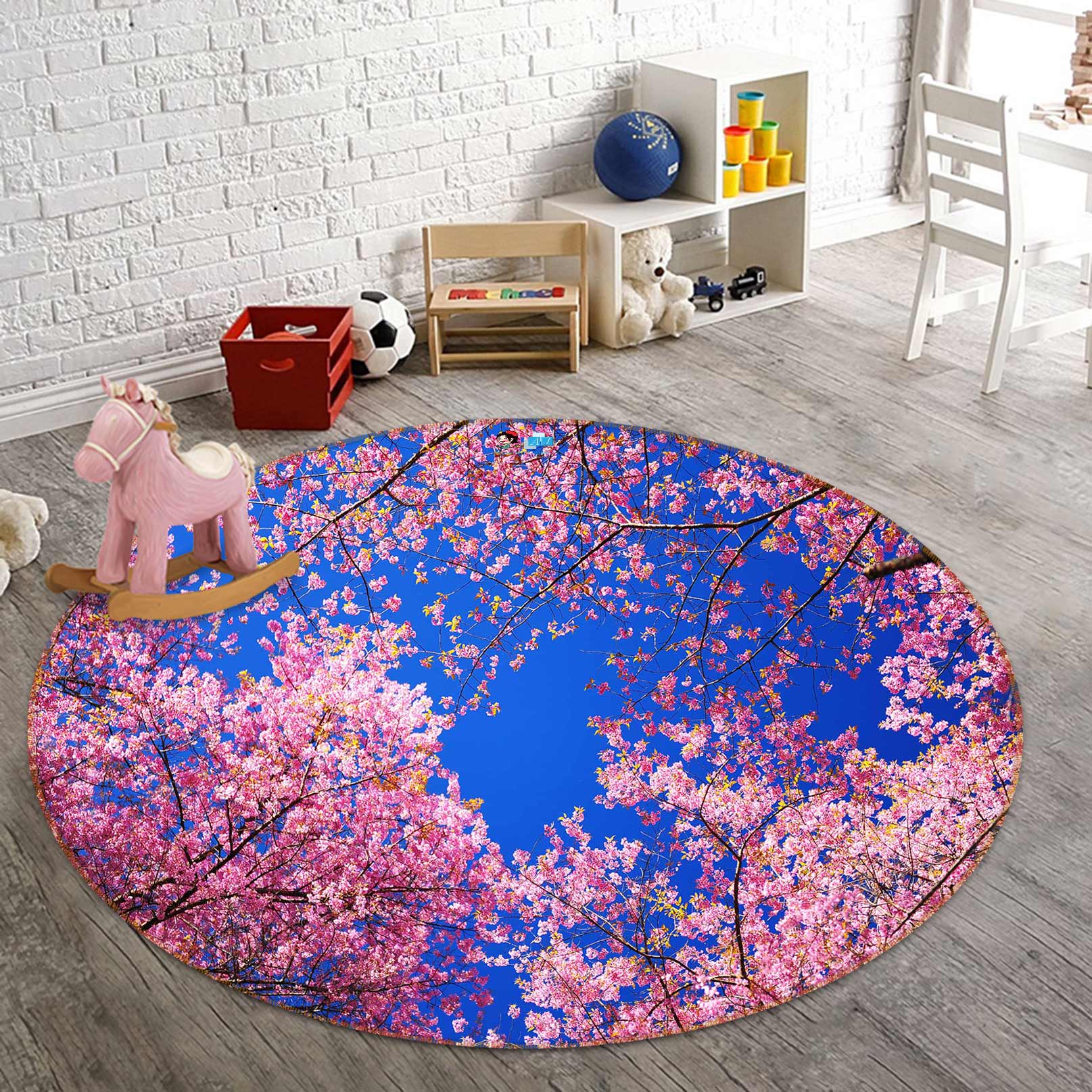 3D Pink Tree 72162 Round Non Slip Rug Mat