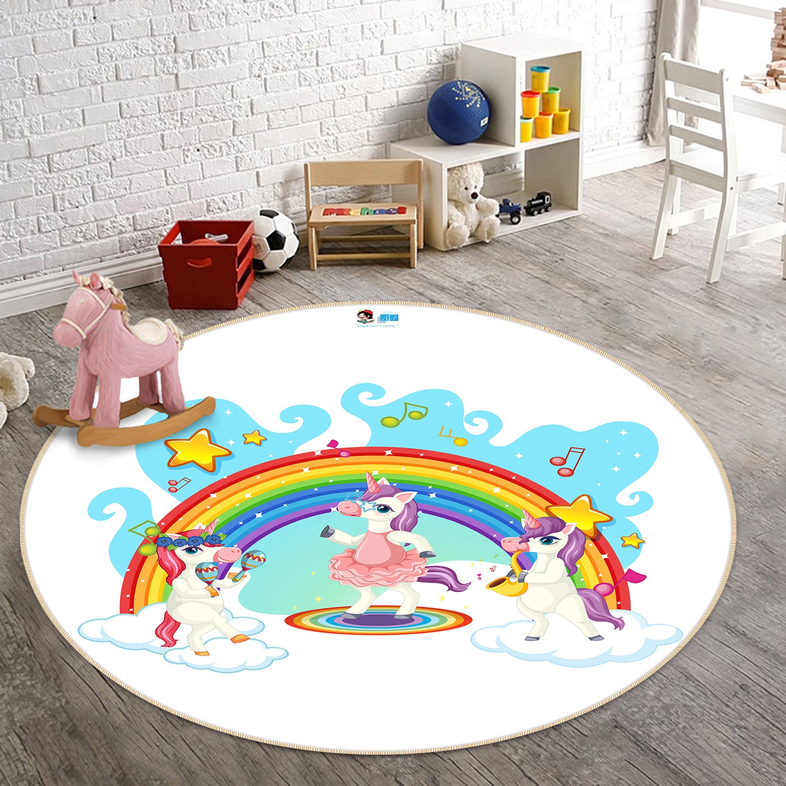 3D Rainbow Unicorn 81032 Round Non Slip Rug Mat