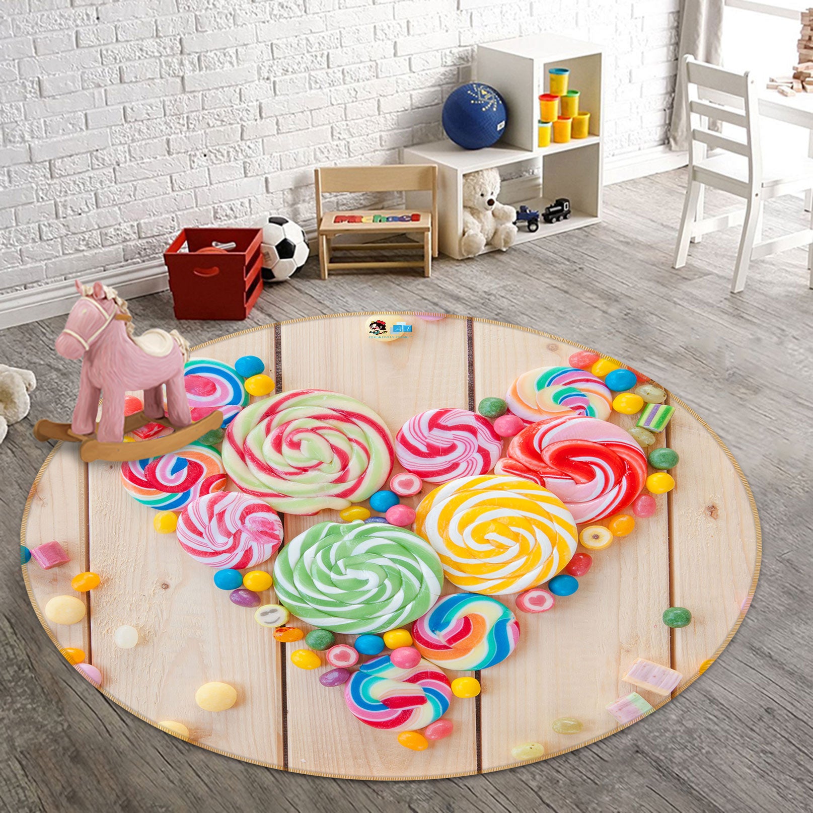 3D Candy Lollipop 72179 Round Non Slip Rug Mat