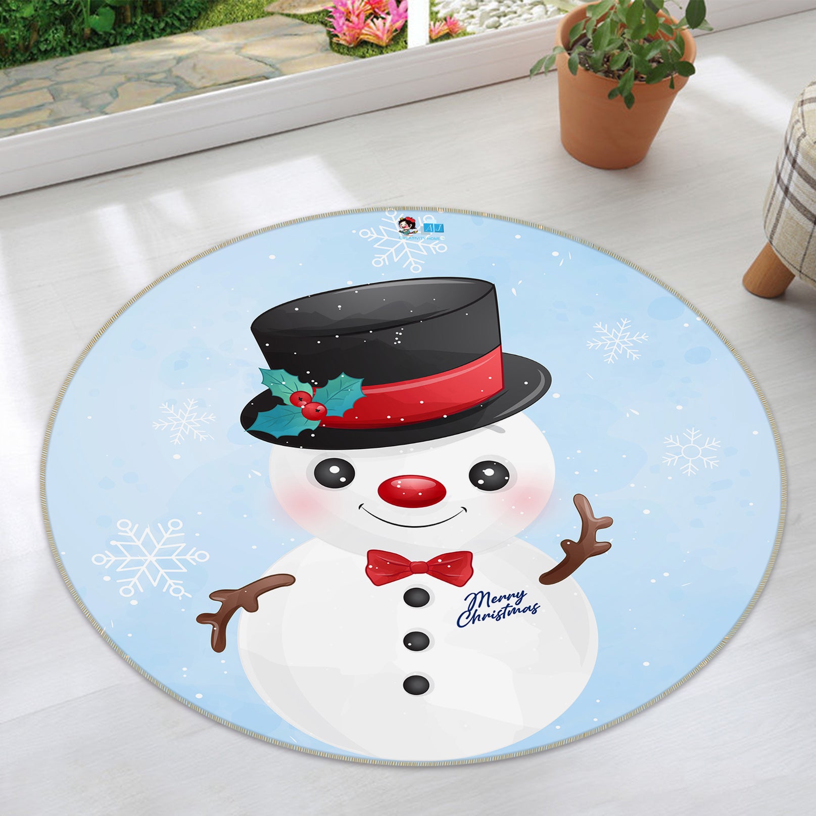 3D Snowman 75076 Round Non Slip Rug Mat