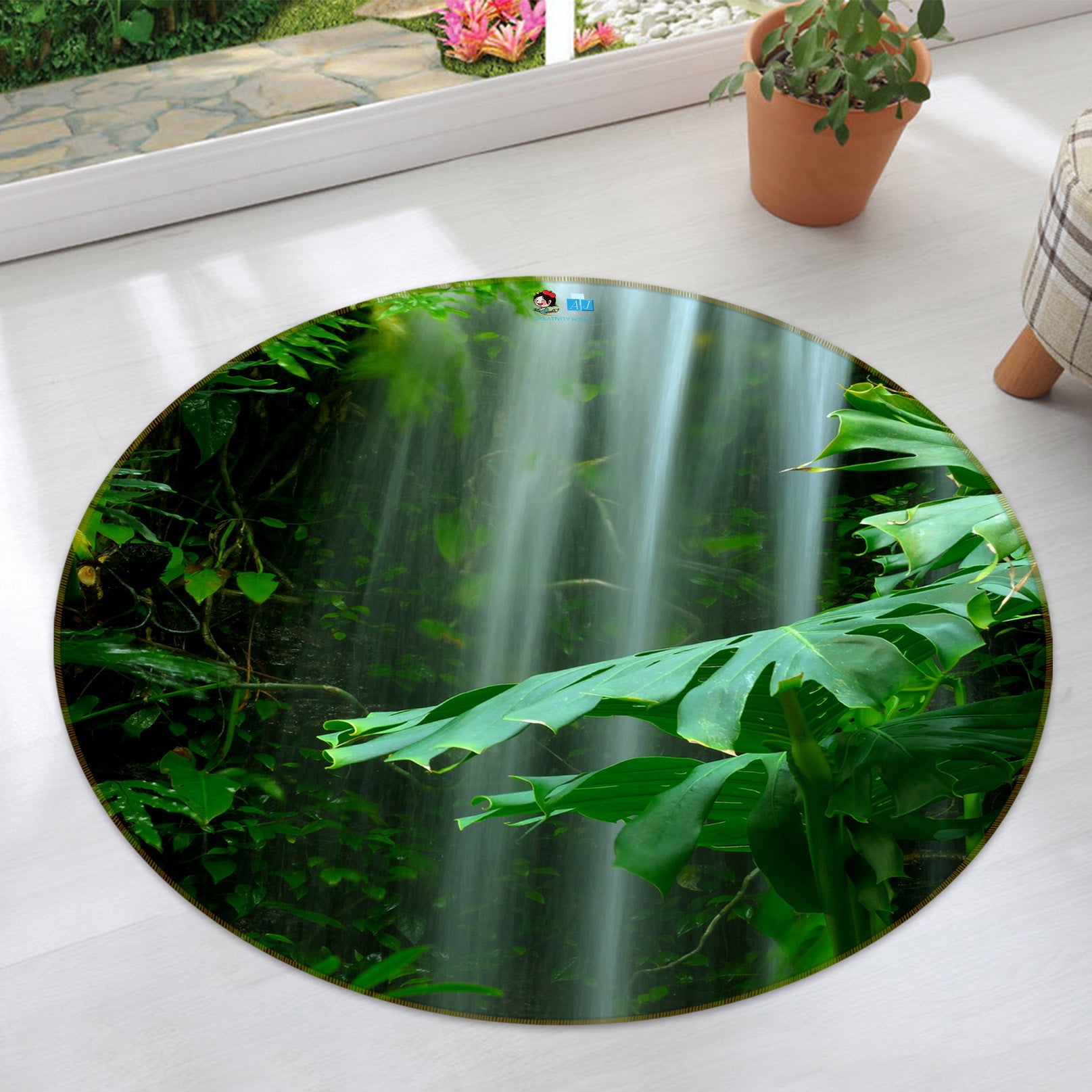 3D Leaves Sunlight 69144 Round Non Slip Rug Mat