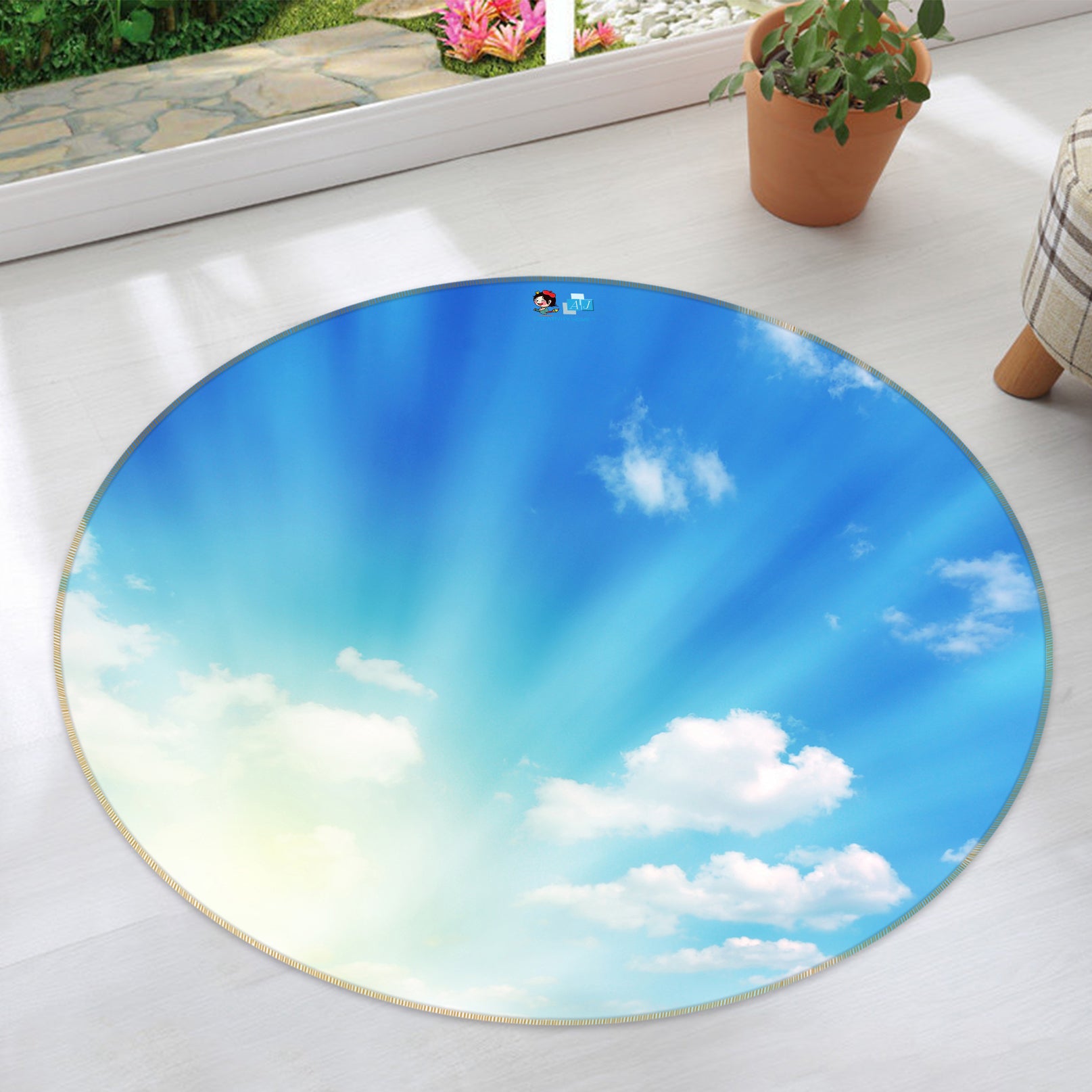 3D Blue Sky White Clouds 81143 Round Non Slip Rug Mat
