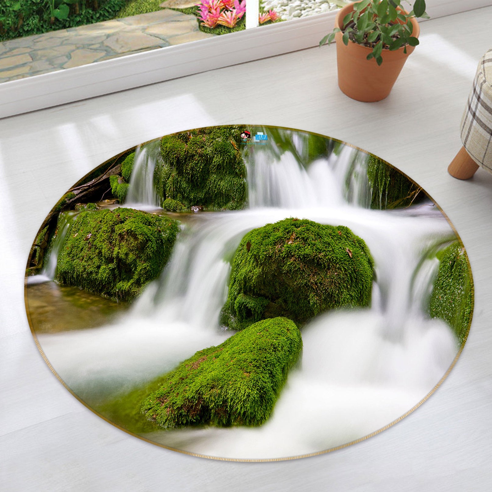 3D Waterfall 80282 Round Non Slip Rug Mat