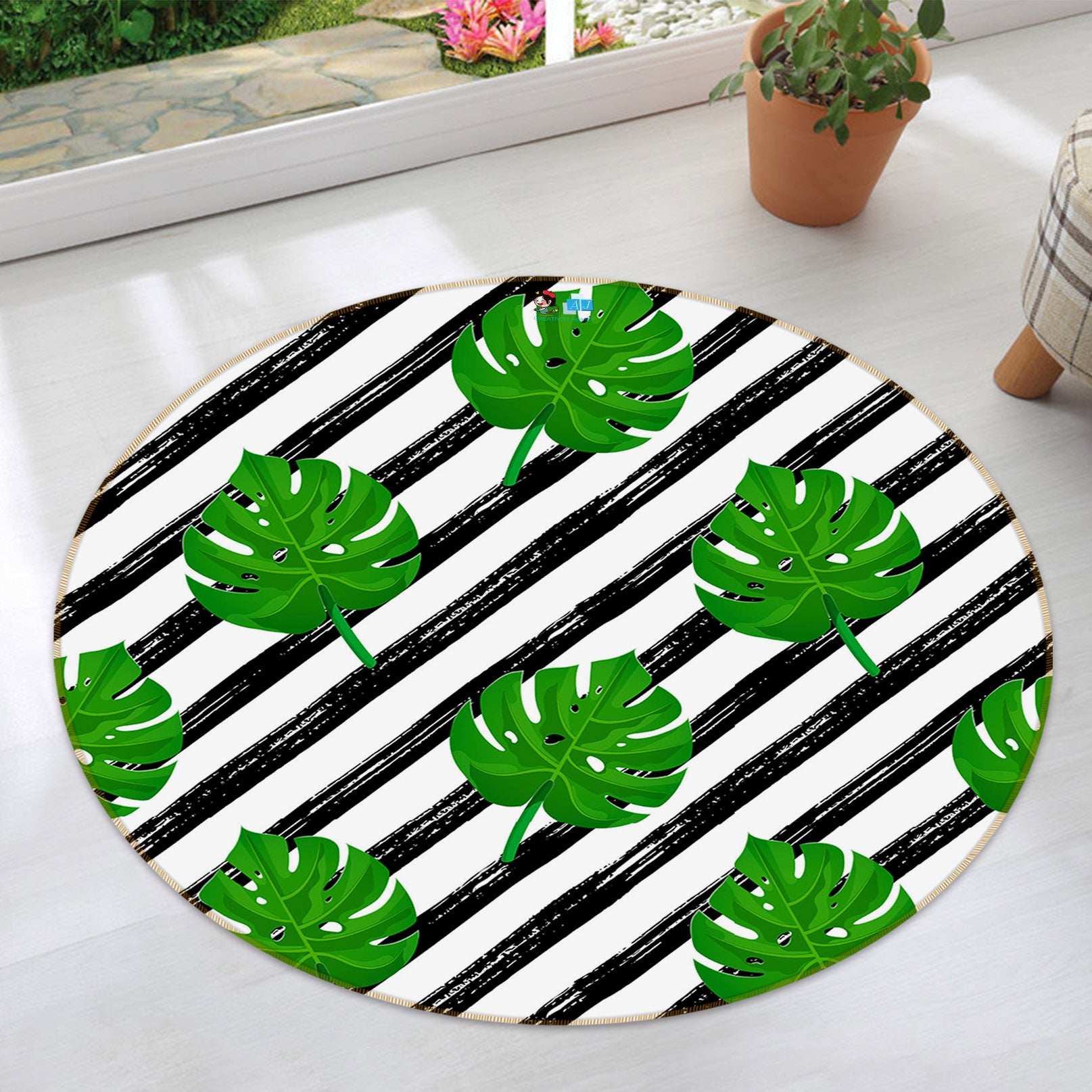 3D Leaf Pattern 75093 Round Non Slip Rug Mat