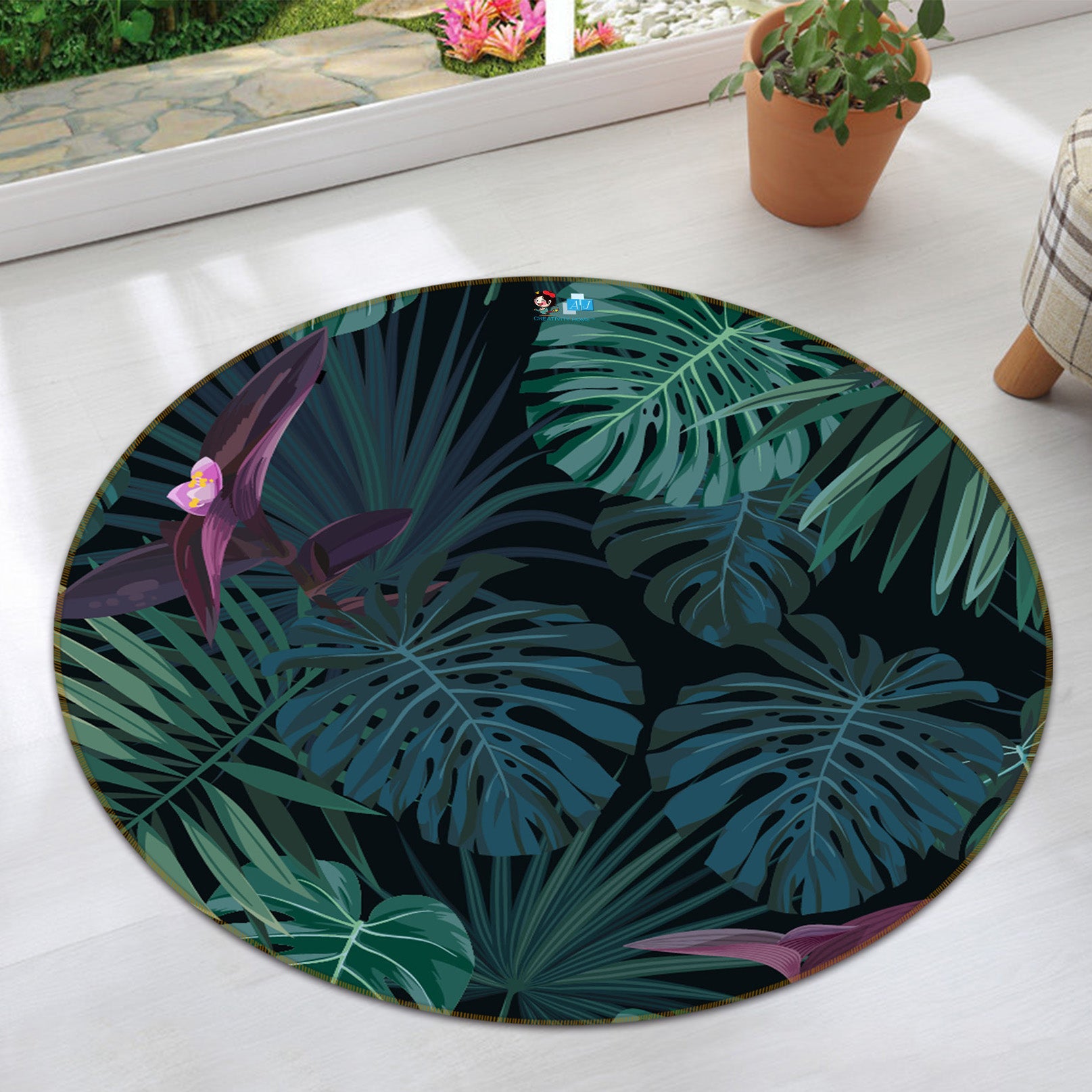 3D Leaves 71226 Round Non Slip Rug Mat