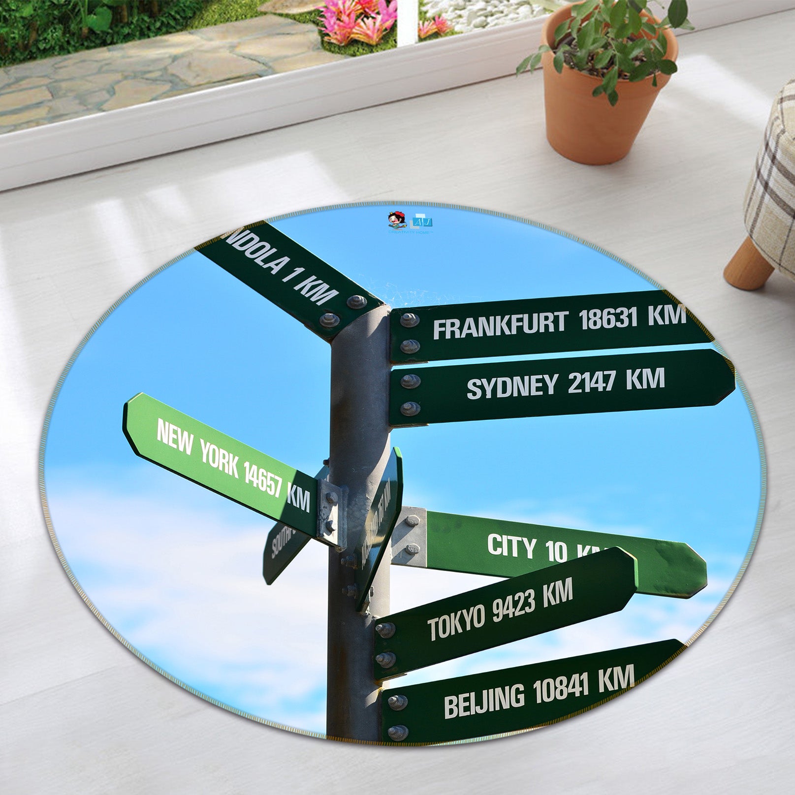 3D Road Sign 74164 Round Non Slip Rug Mat