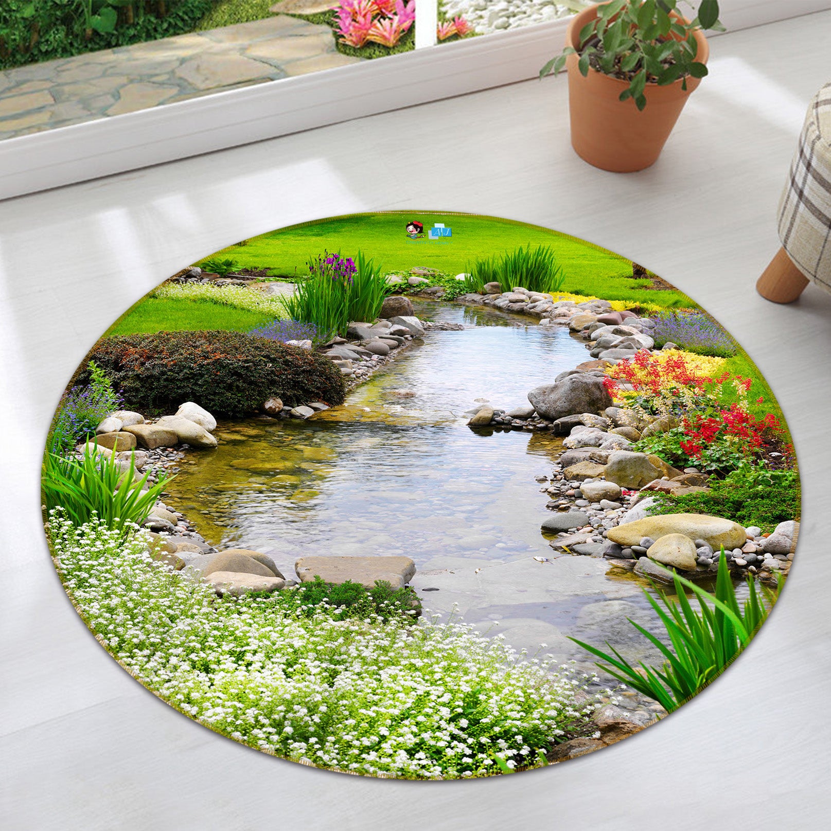 3D Creek Stone 72041 Round Non Slip Rug Mat