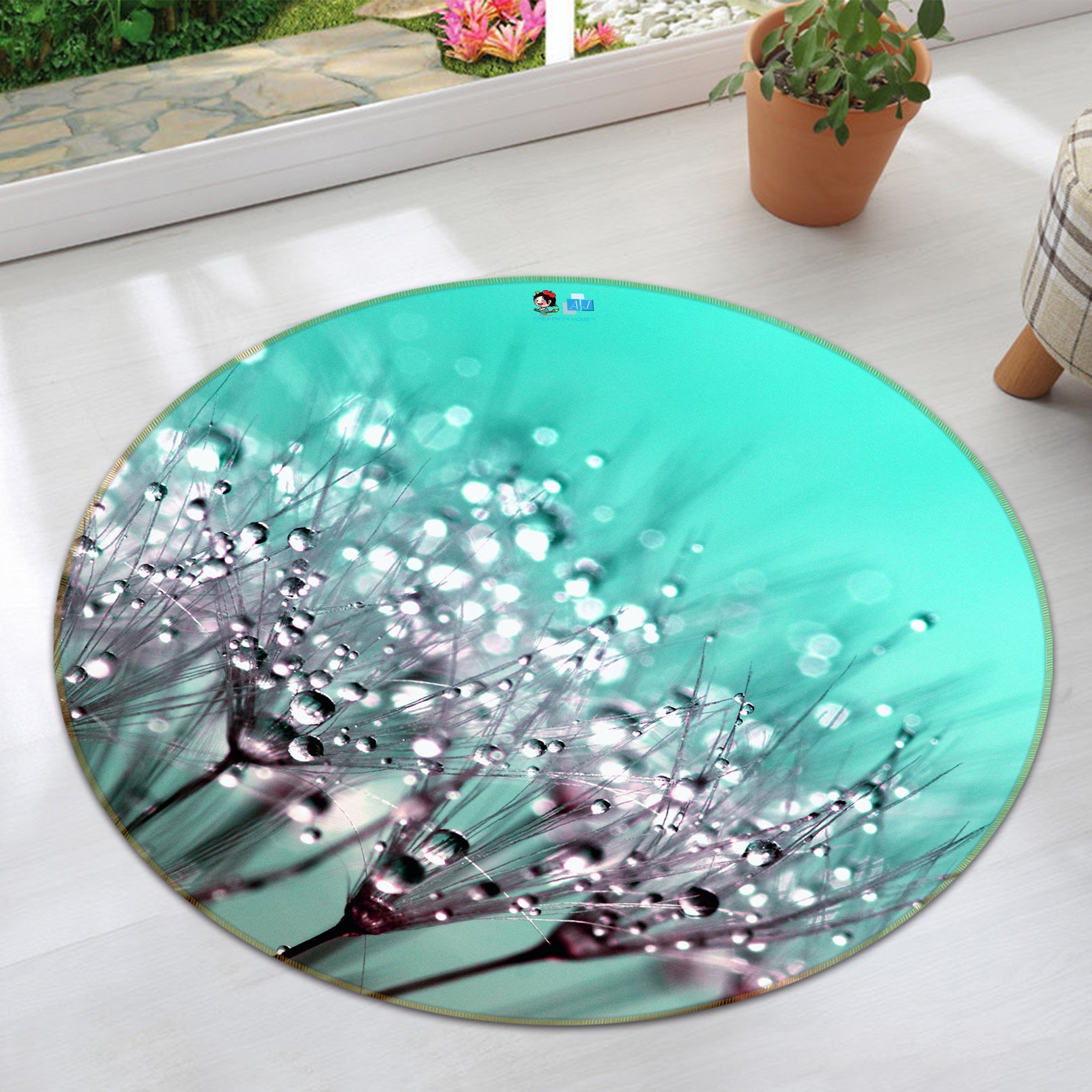 3D Leaf Dew 71290 Round Non Slip Rug Mat