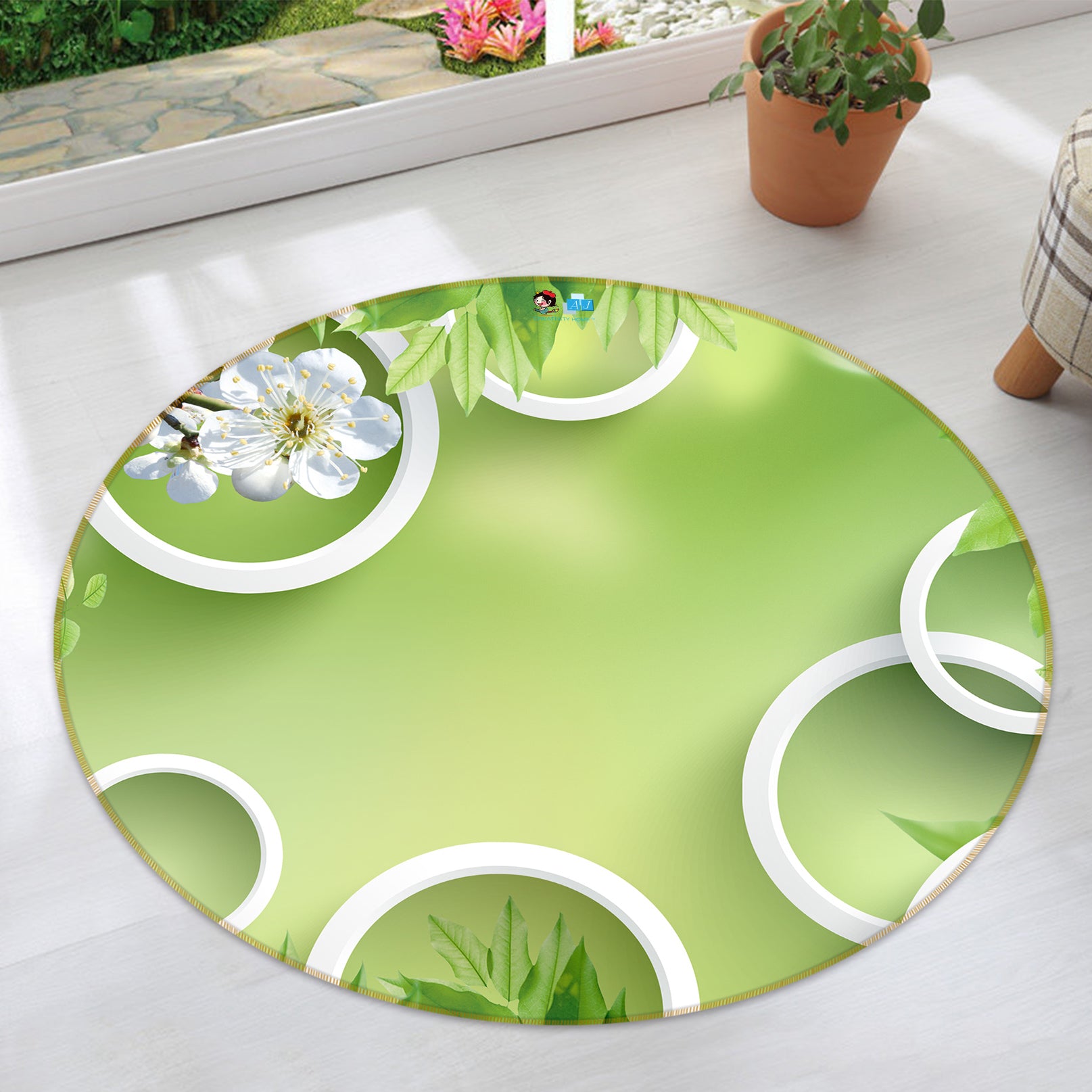 3D Flower Circle 72247 Round Non Slip Rug Mat