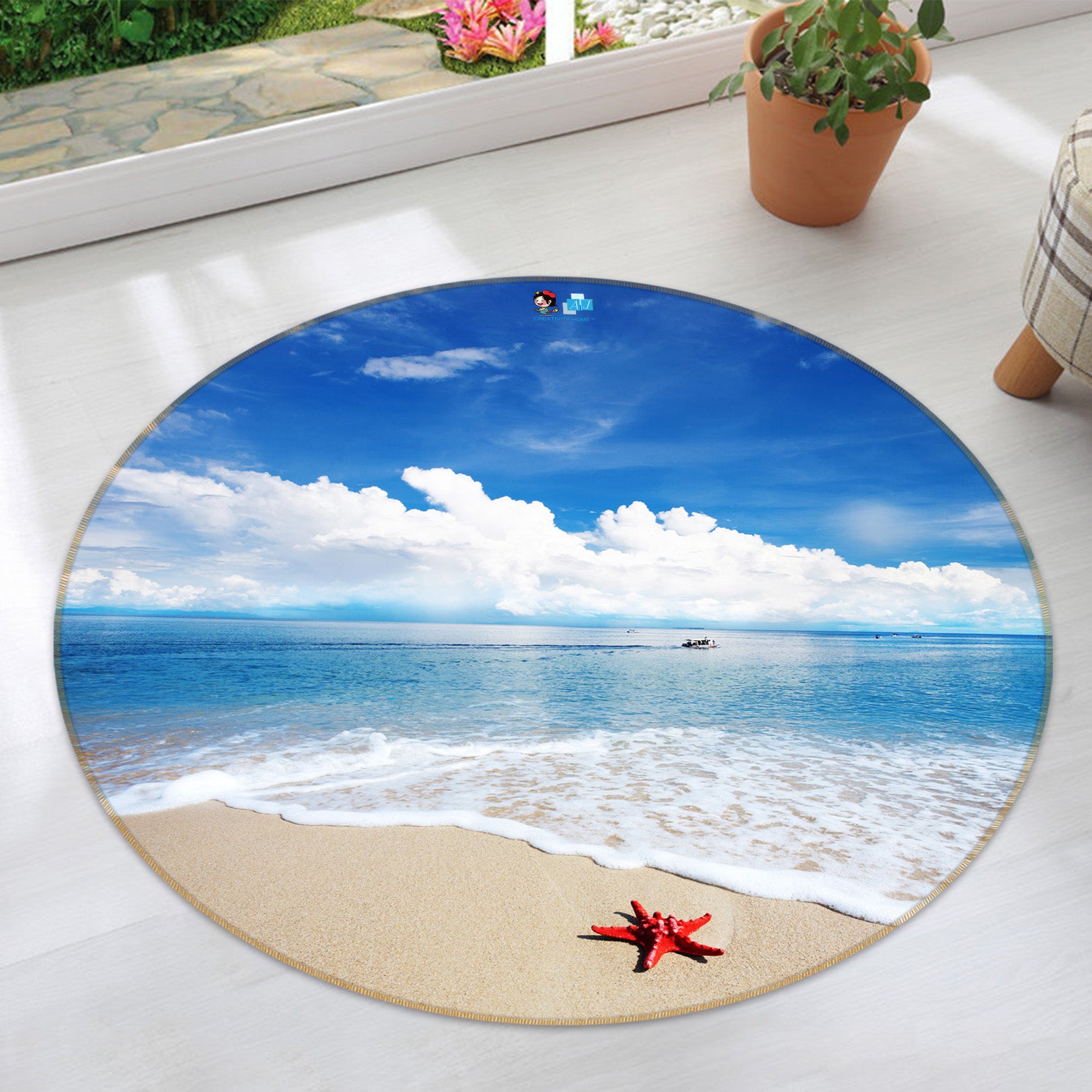 3D Seaside Starfish 74121 Round Non Slip Rug Mat