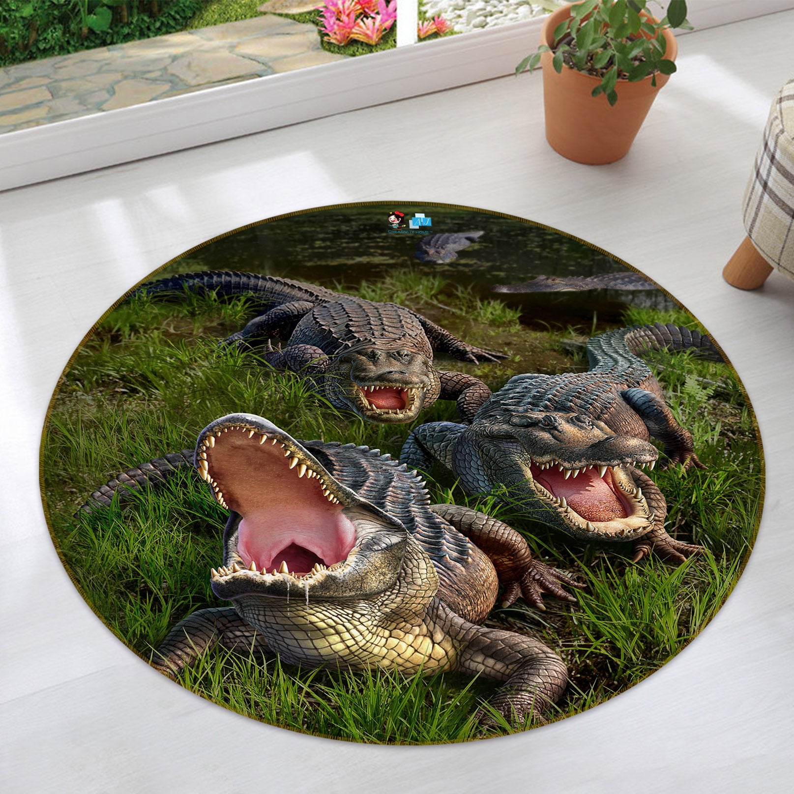 3D Crocodile 83114 Jerry LoFaro Rug Round Non Slip Rug Mat