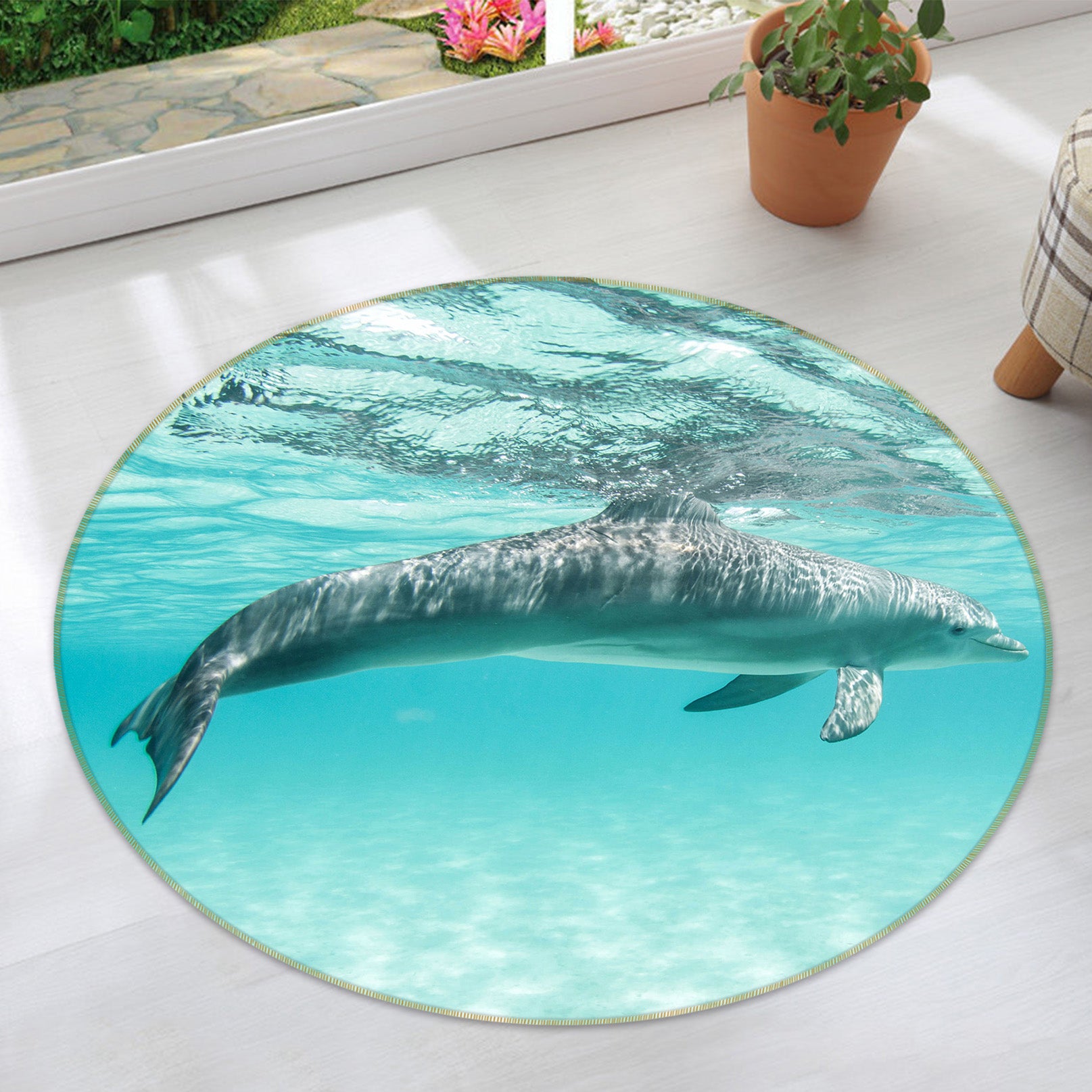 3D Dolphin 38076 Animal Round Non Slip Rug Mat