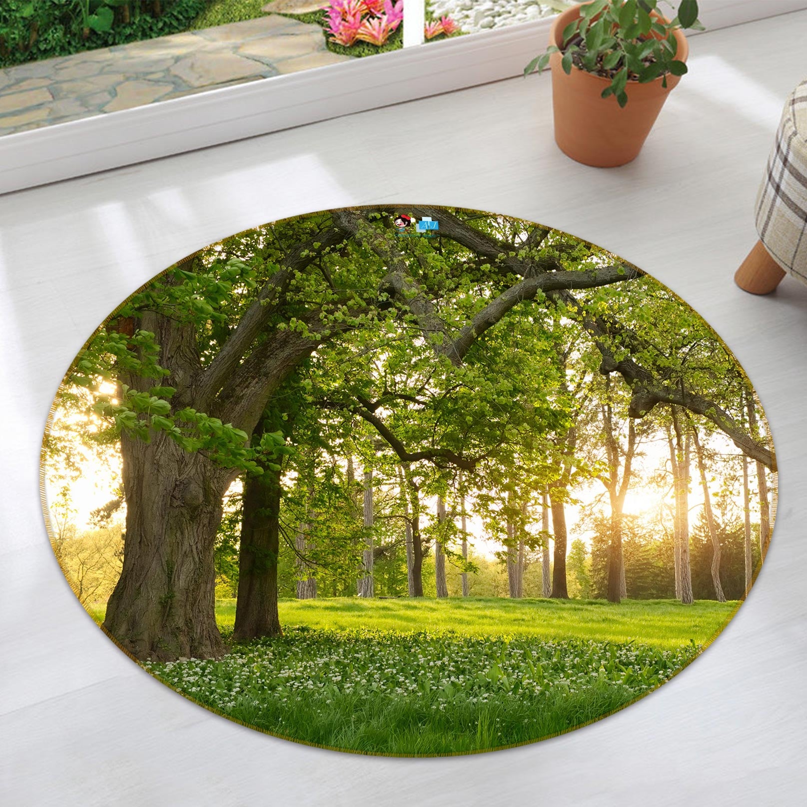 3D Trees Grass 72261 Round Non Slip Rug Mat